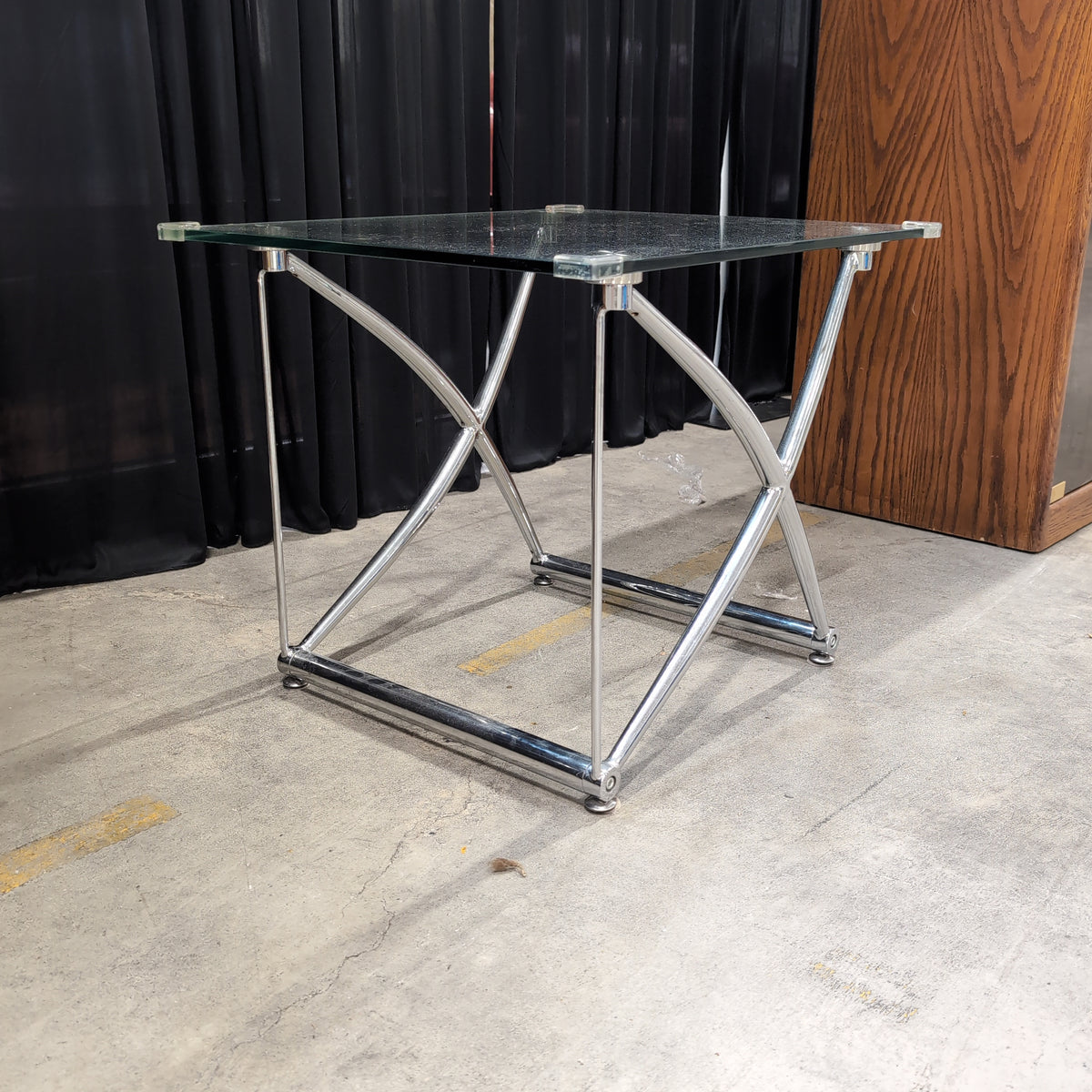 Modern Chrome X-Base Glass End Table