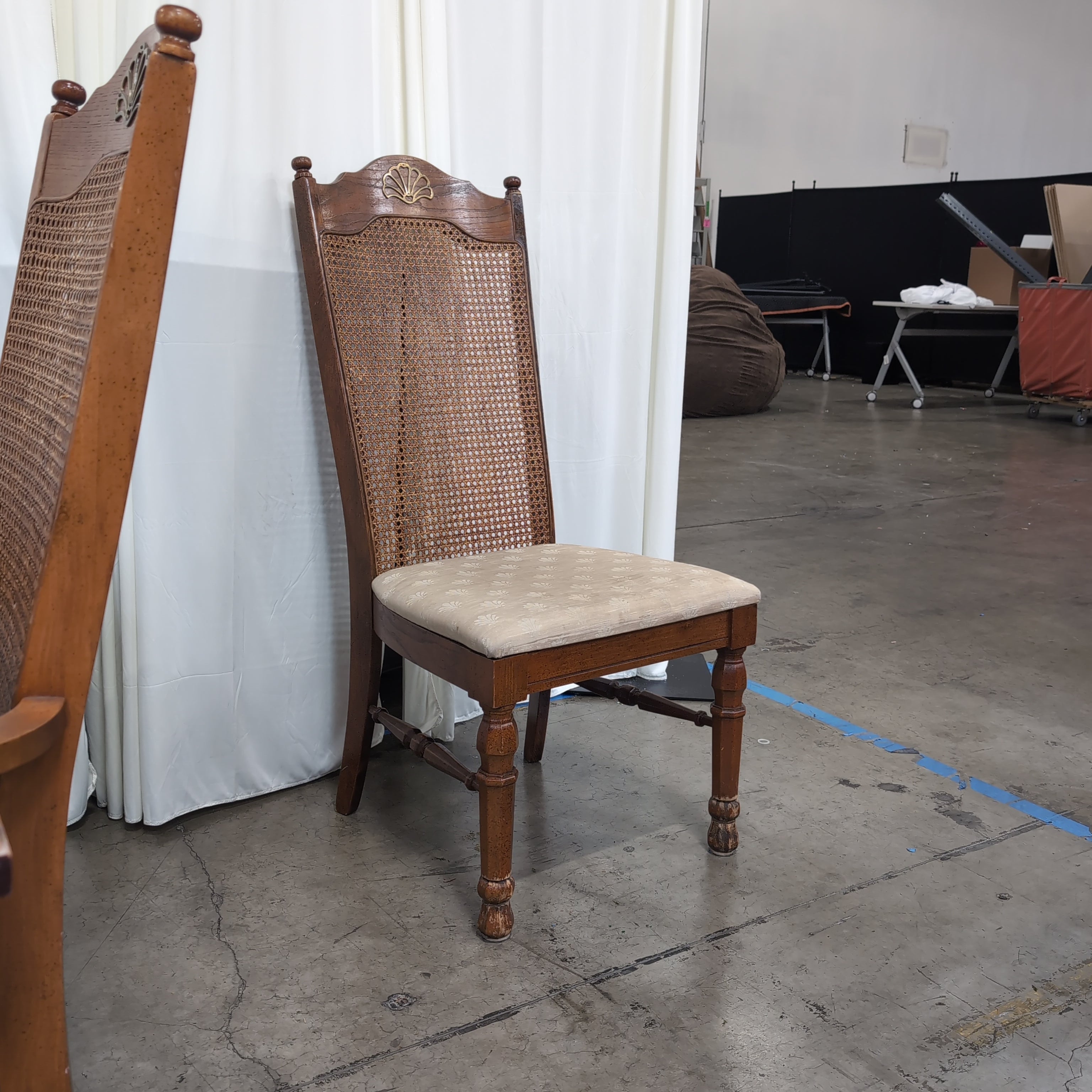 French Provincial Brown Wood Dining Chair with Shell Detail