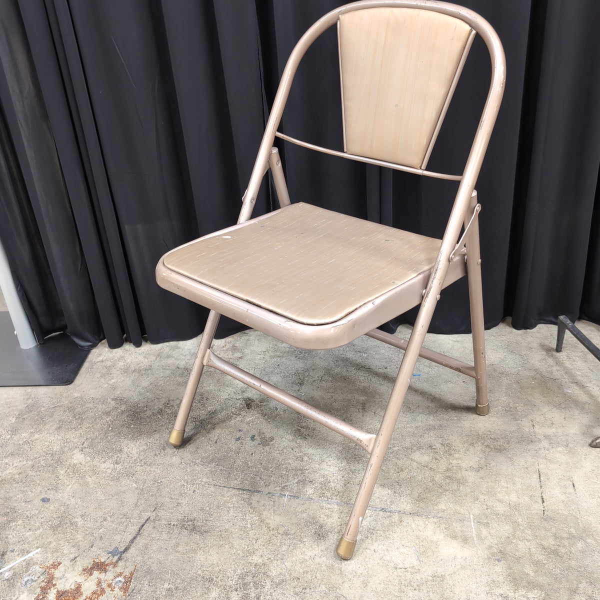 Vintage Tan Metal Folding Chair with Padded Seat