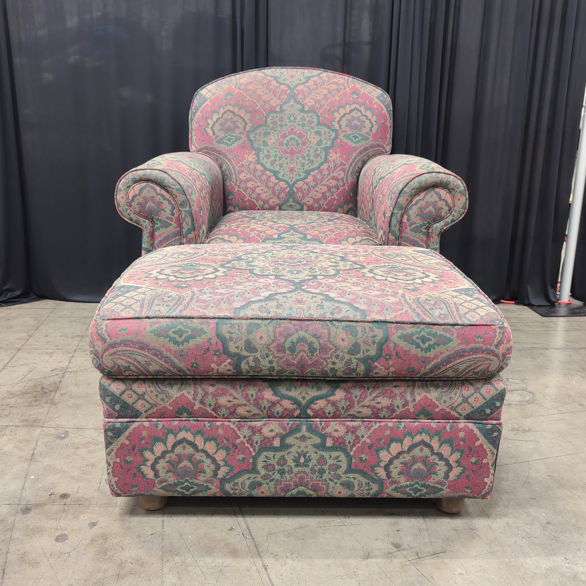 Burgundy Green Paisley Patterned Club Chair