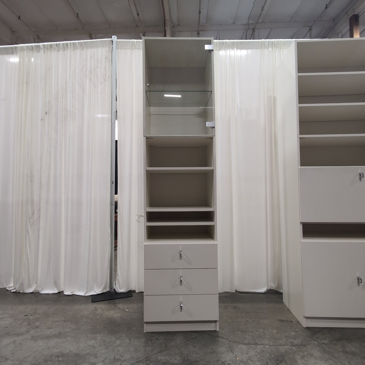 Light Grey China Cabinet with Glass Door and Drawers