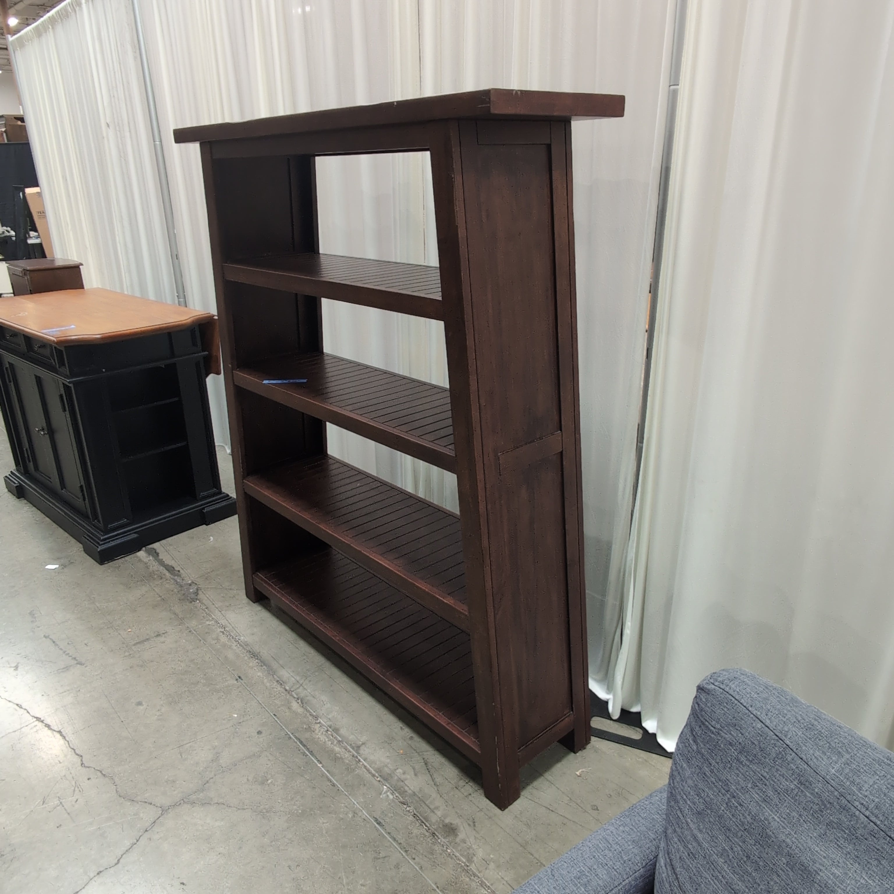 Five-Tier Dark Wood Bookcase with Slatted Shelves