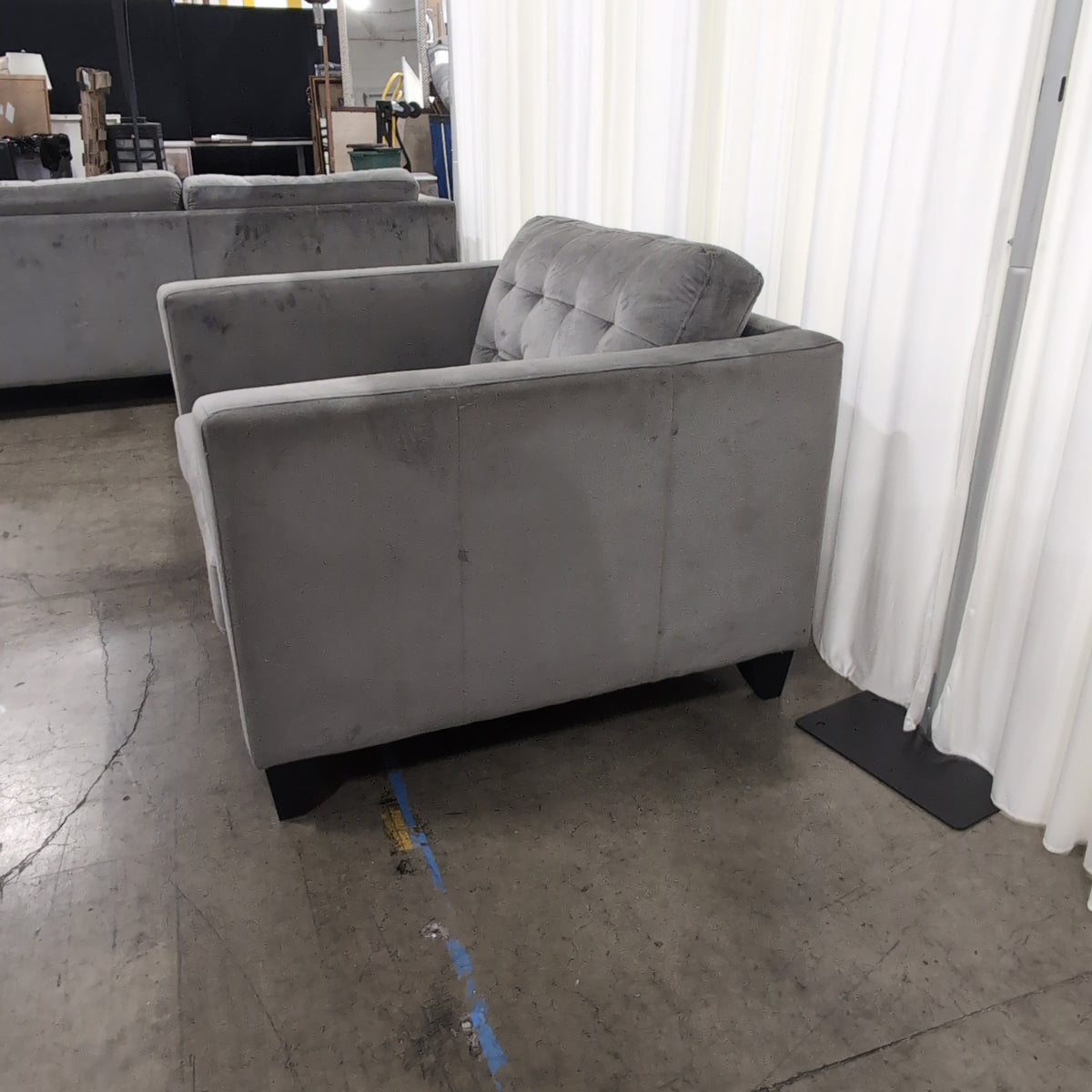 Grey Upholstered Tufted Armchair