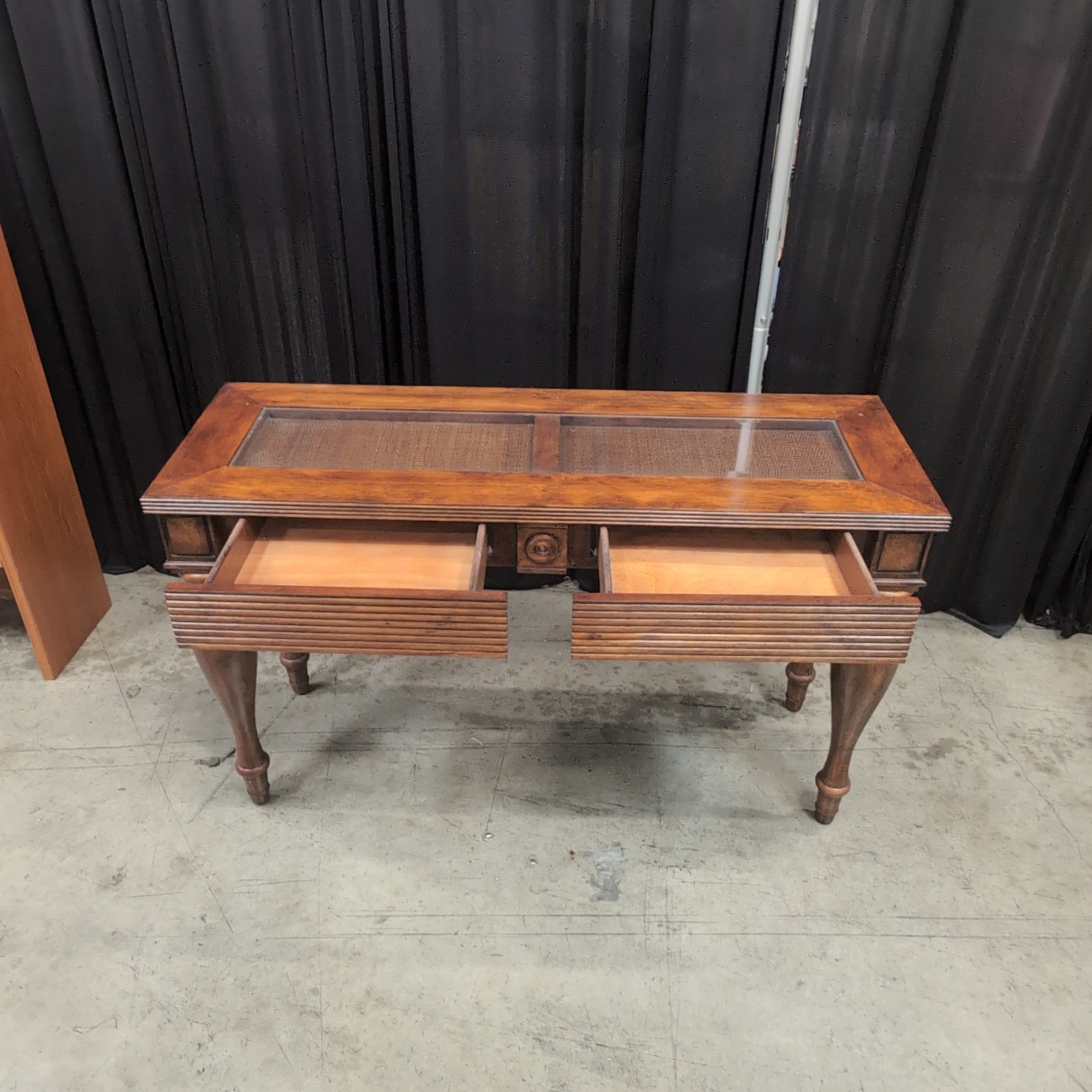 Brown Wood Console Table with Reeded Details