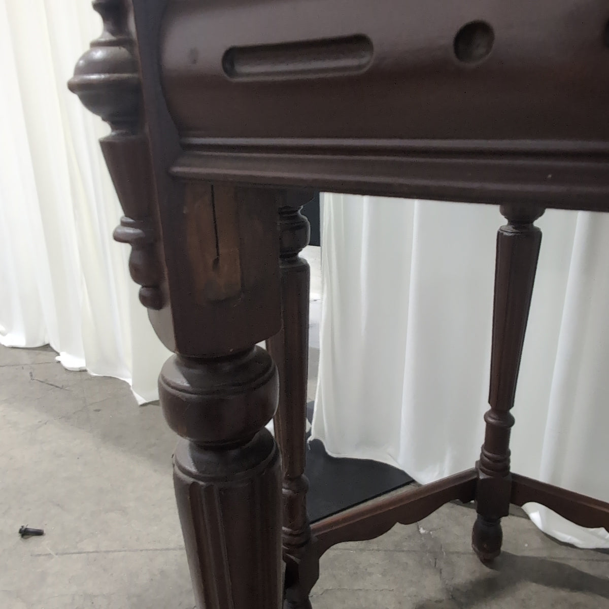 Dark Wood Hexagonal End Table with Carved Legs