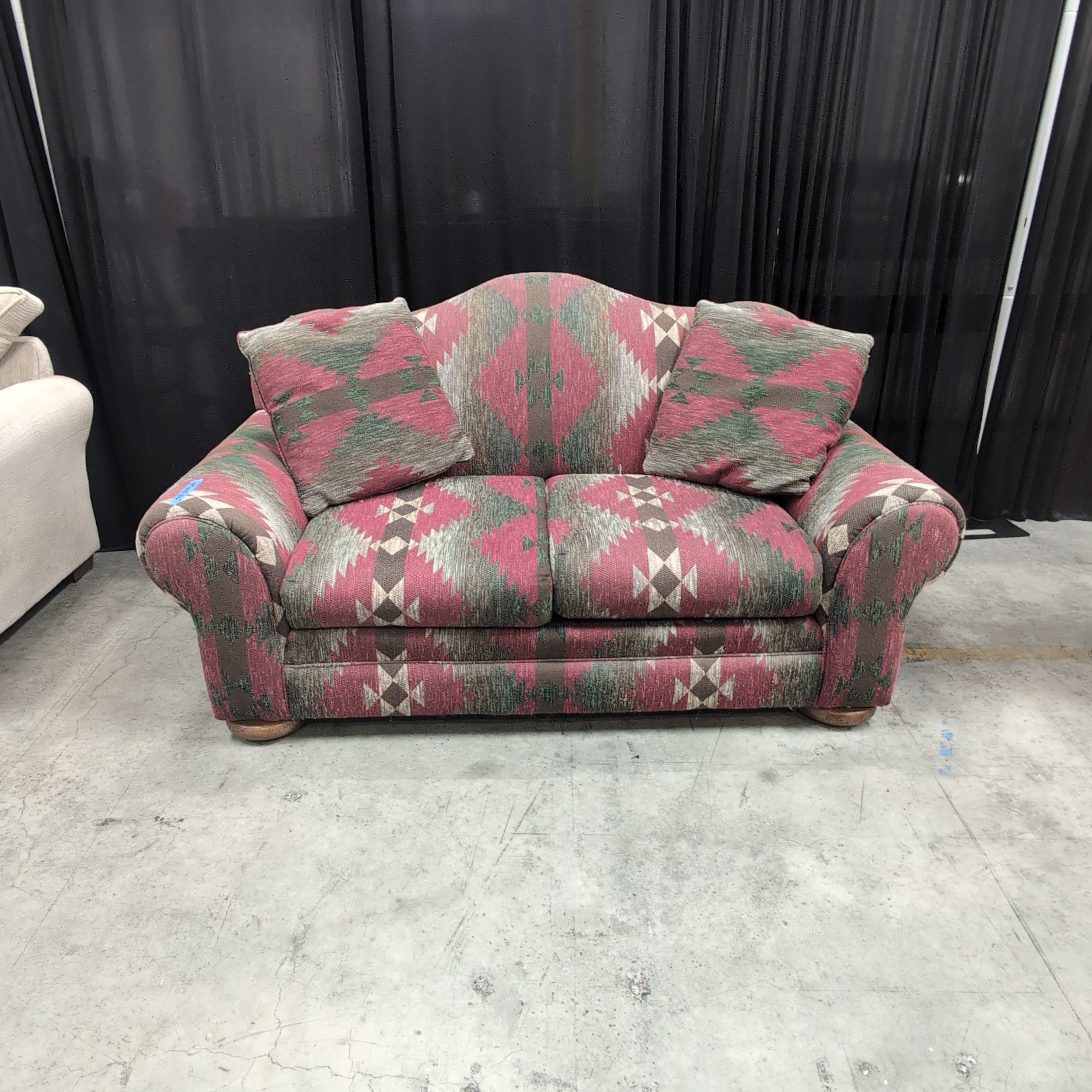 RA Jones Campbell Southwestern Pattern Couch with Rolled Arms
