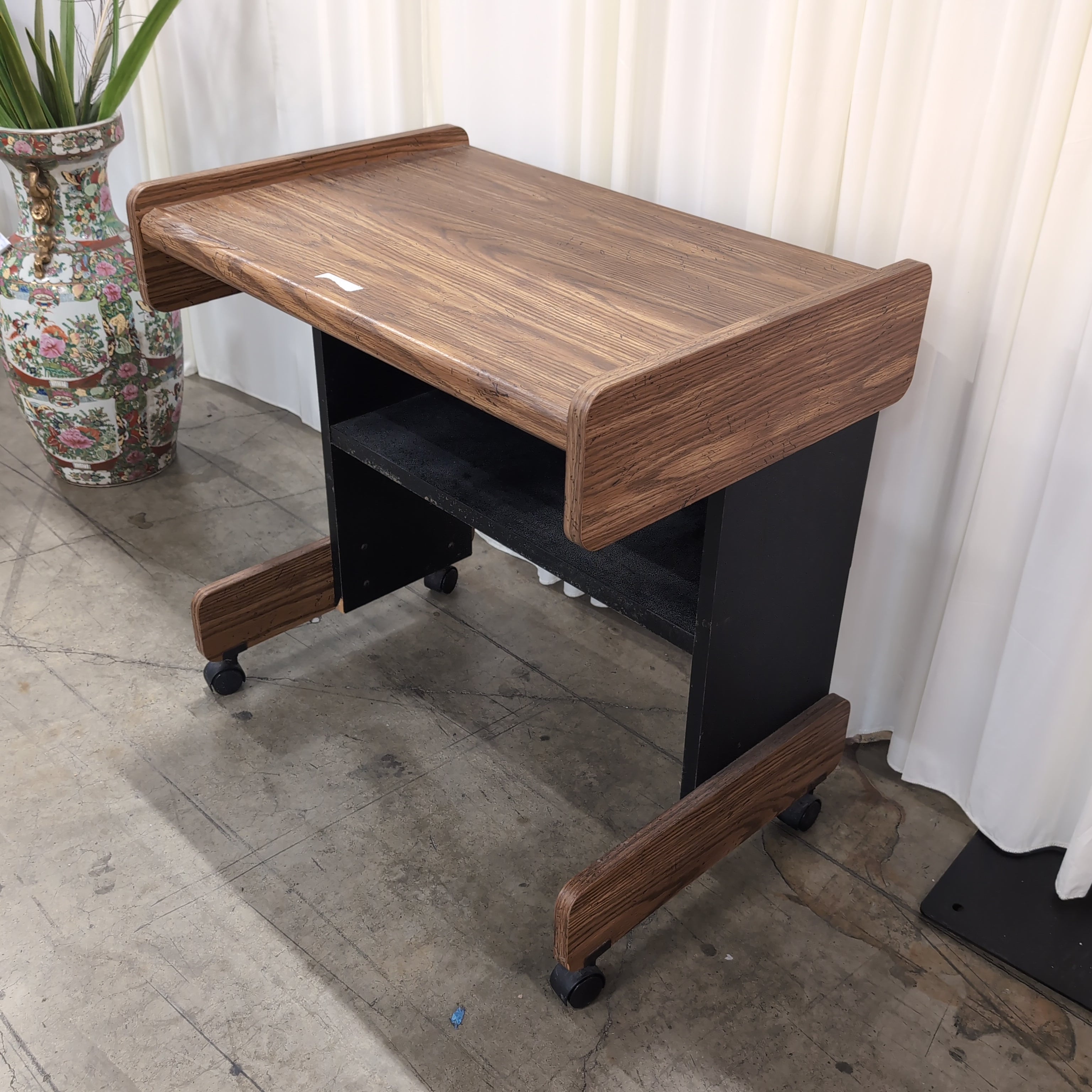 Rustic Dark Wood Desk with Lower Shelf