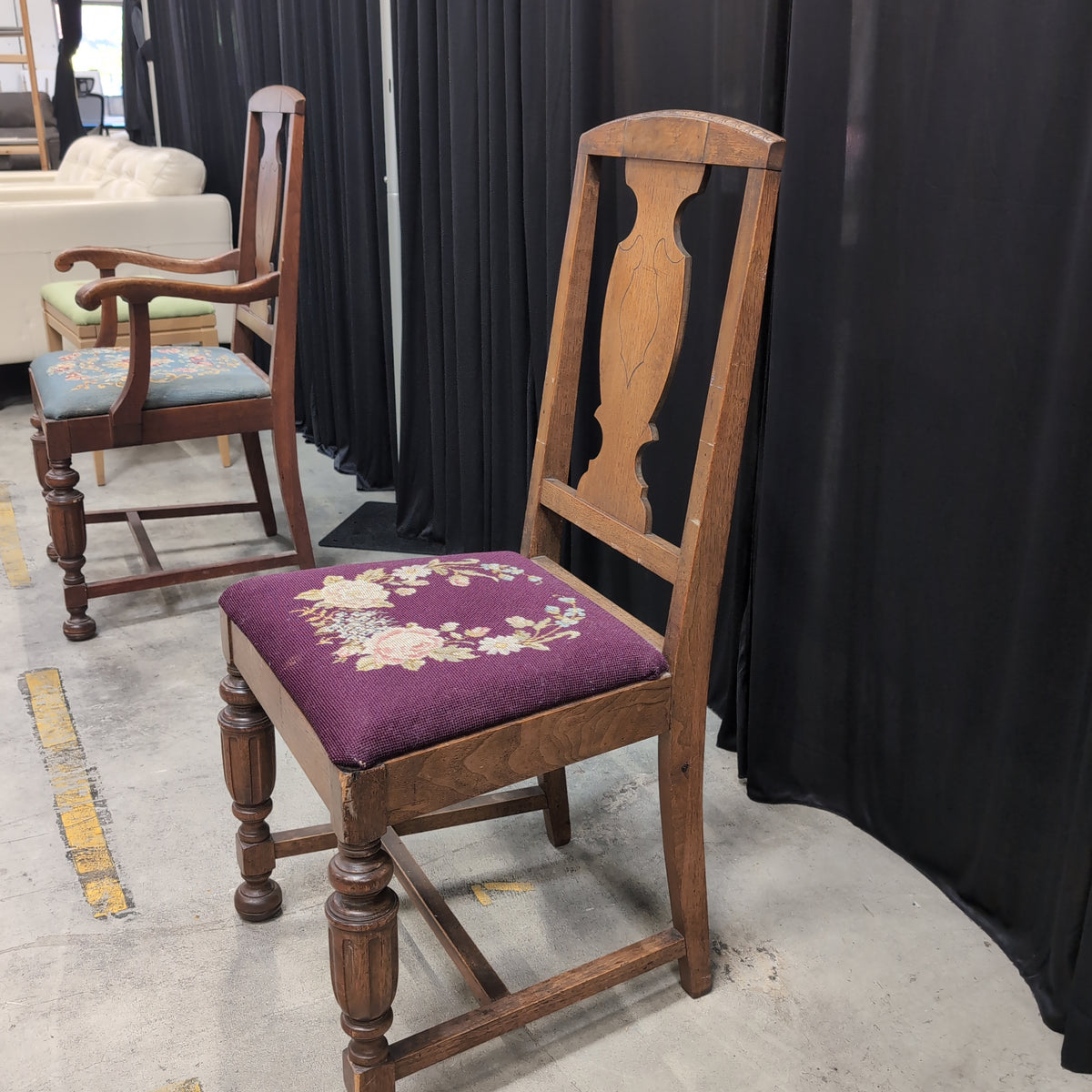 Traditional Dark Wood Dining Chair with Needlepoint Seat