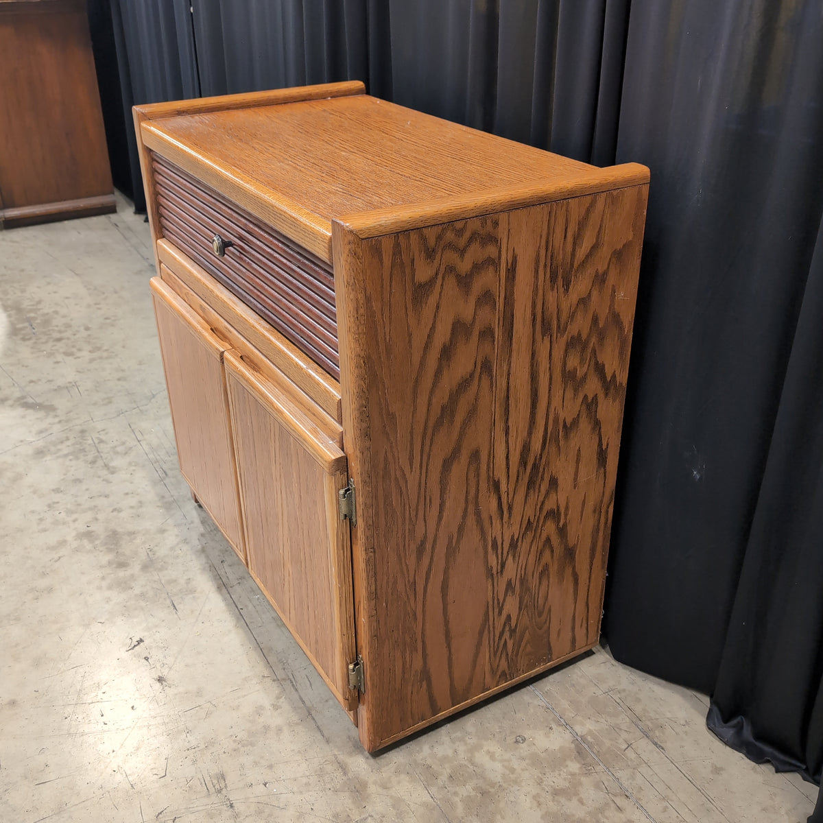 Brown Wood Nightstand with Slatted Drawer