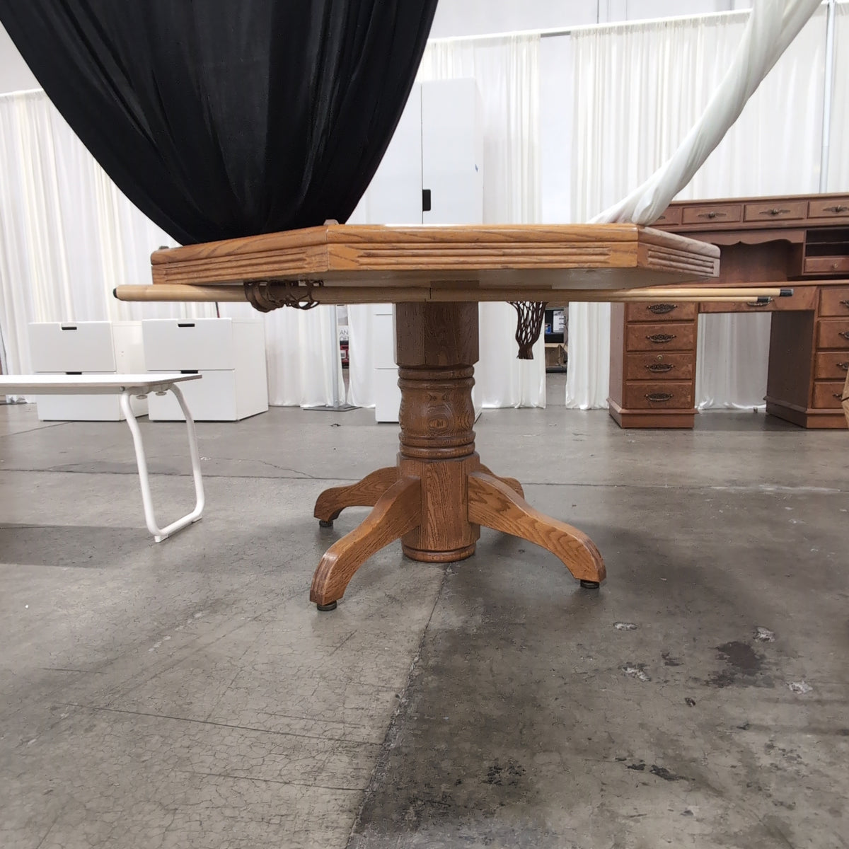 Octagonal Oak Wood Game Table with Inlaid Top