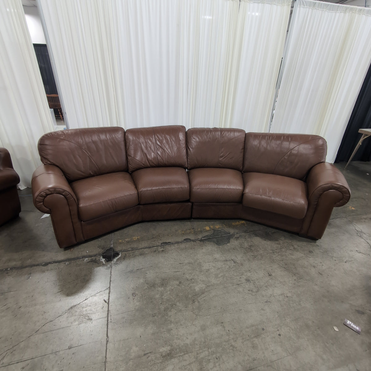Brown Leather Curved Sectional Couch