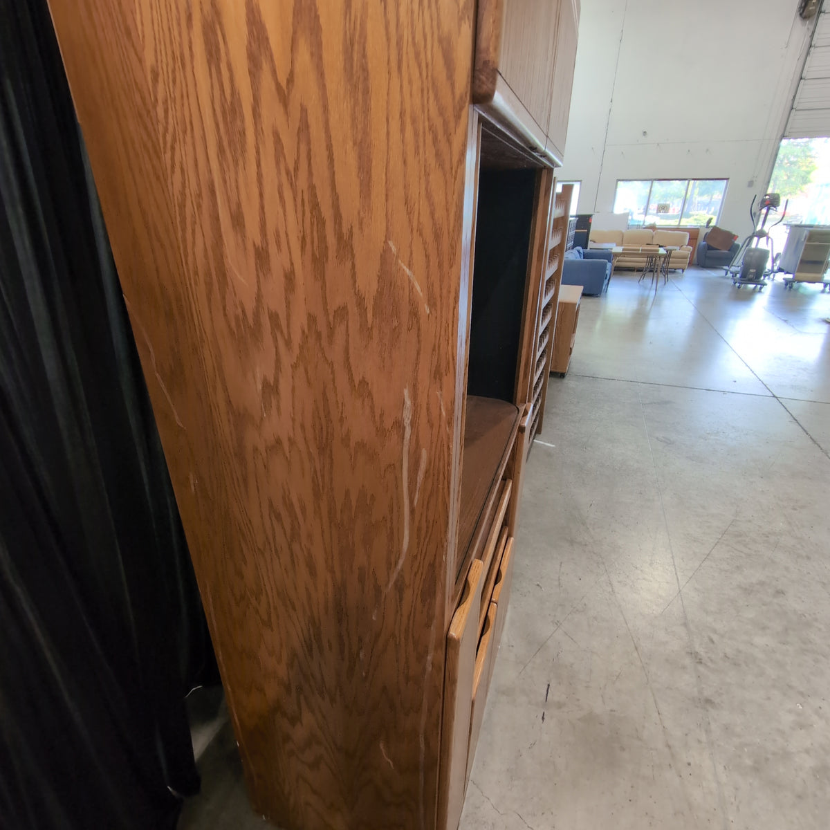 Oak Finish Tall Storage TV Stand with Slatted Doors