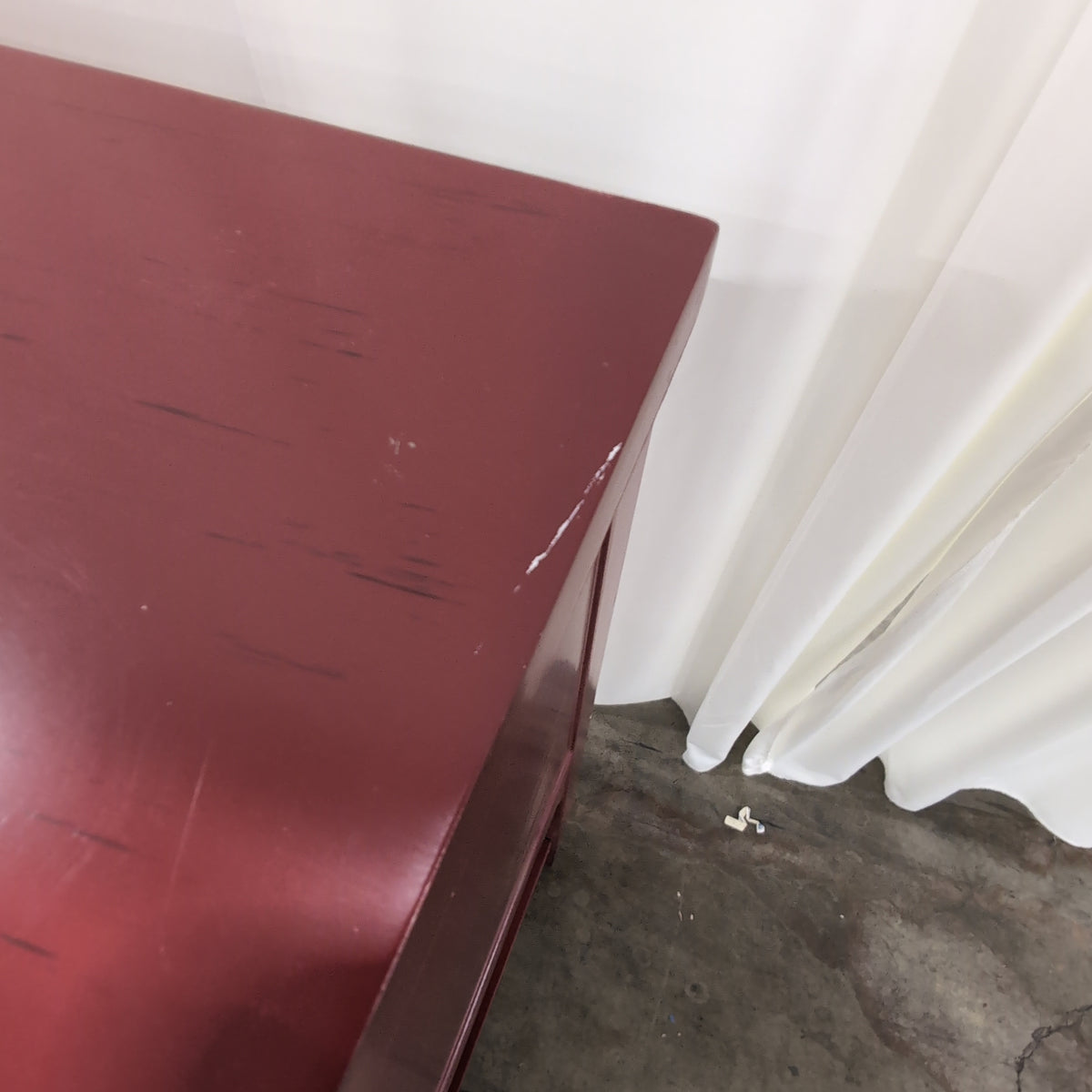 Red Wood Three-Drawer Console Table with Lower Shelf