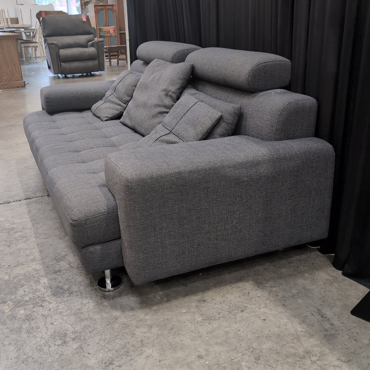 Gray Fabric Tufted Sectional Couch with Bolster Headrests