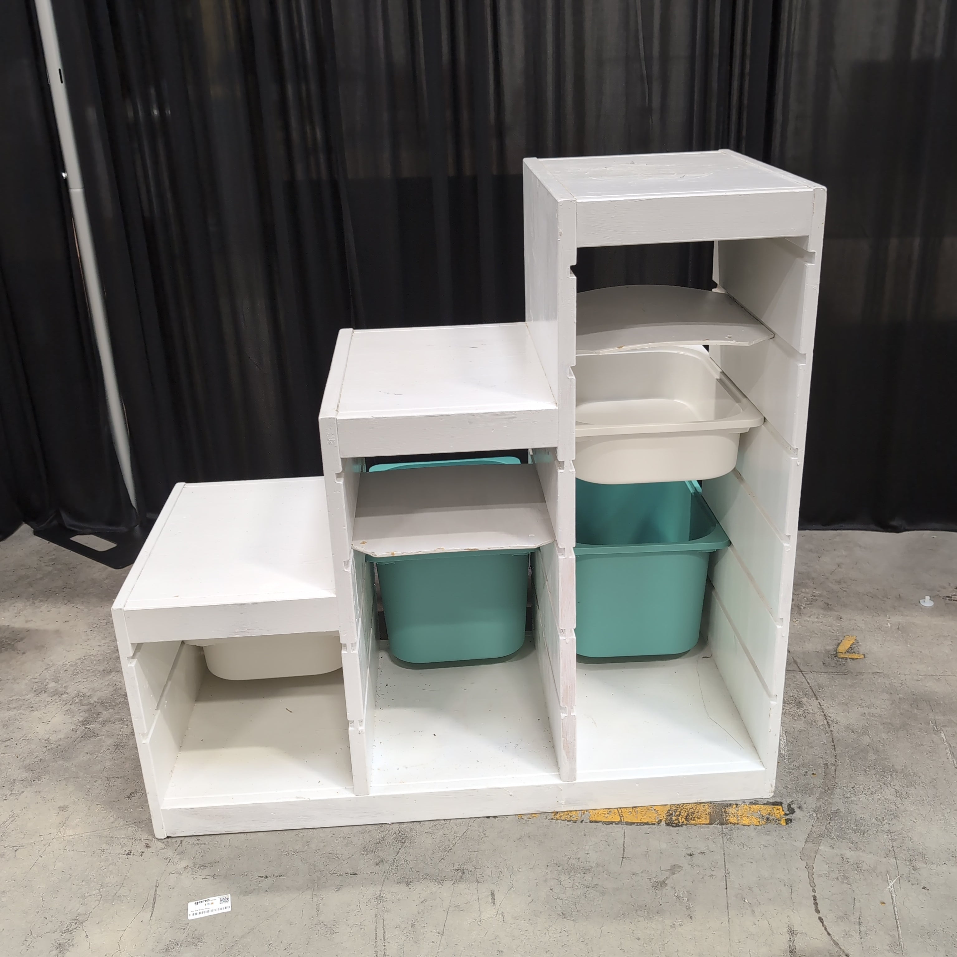 White Stepped Cubby Storage Unit with Bins