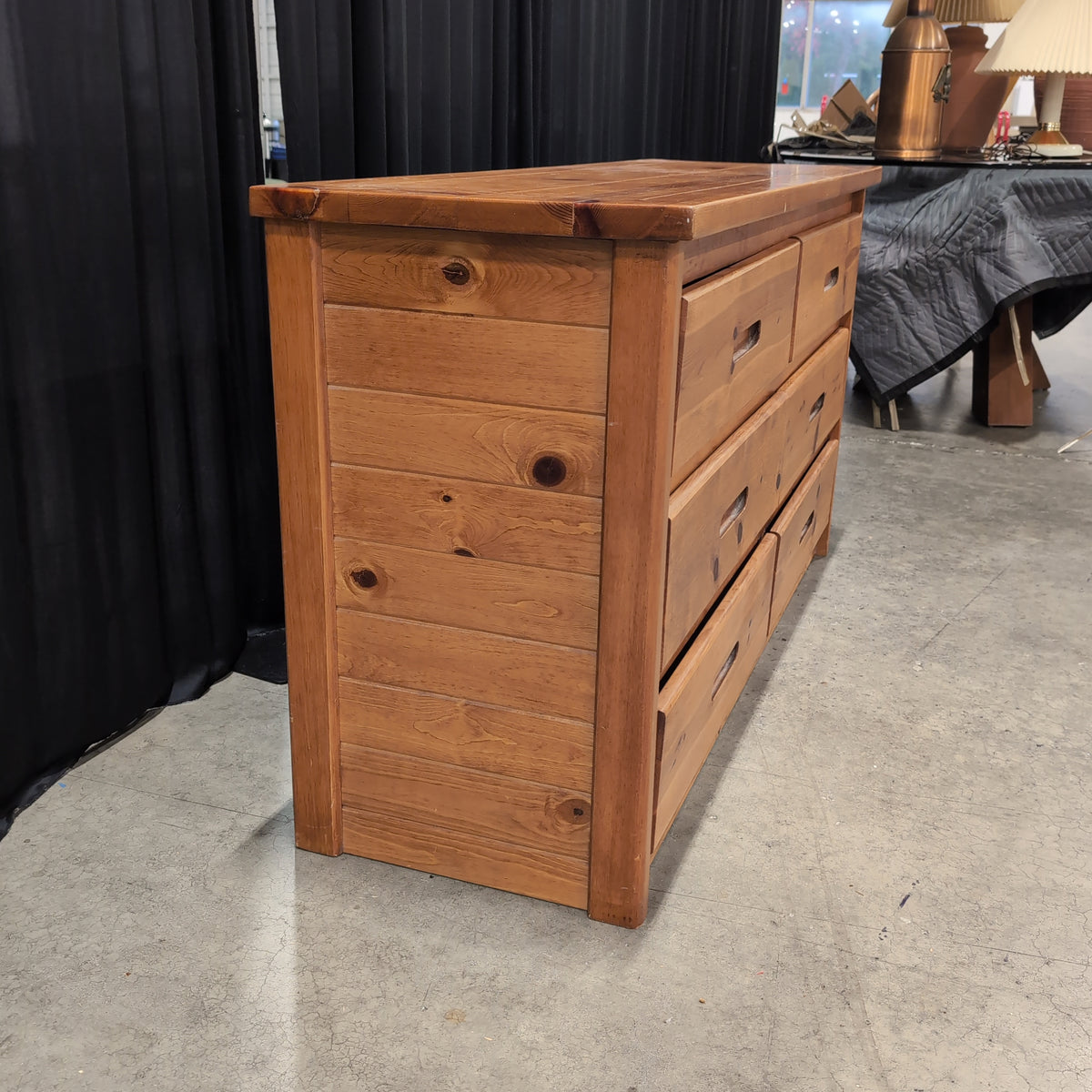 Warm Tone Six-Drawer Pine Wood Dresser