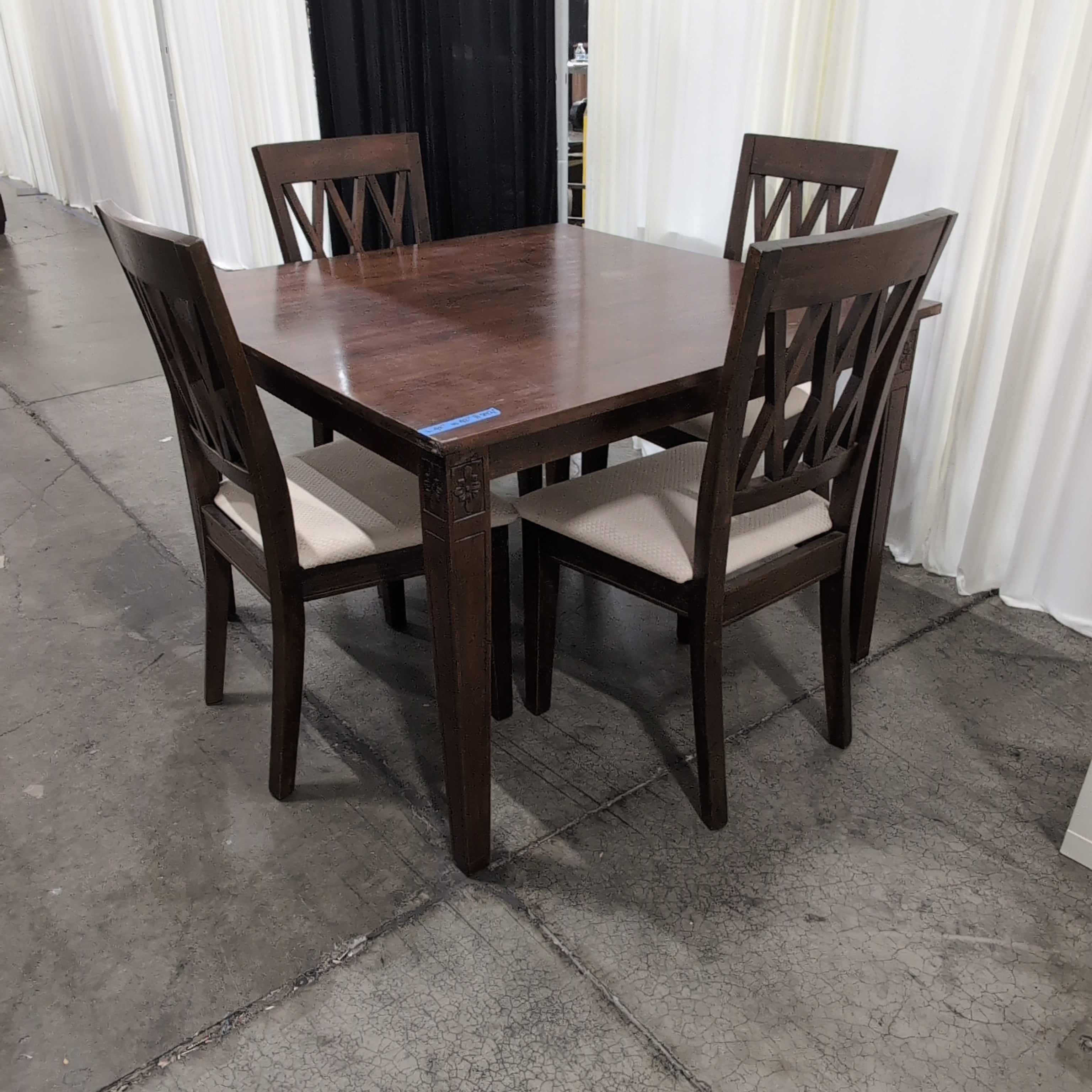 Dark Wood Square Dining Table with Four Chairs
