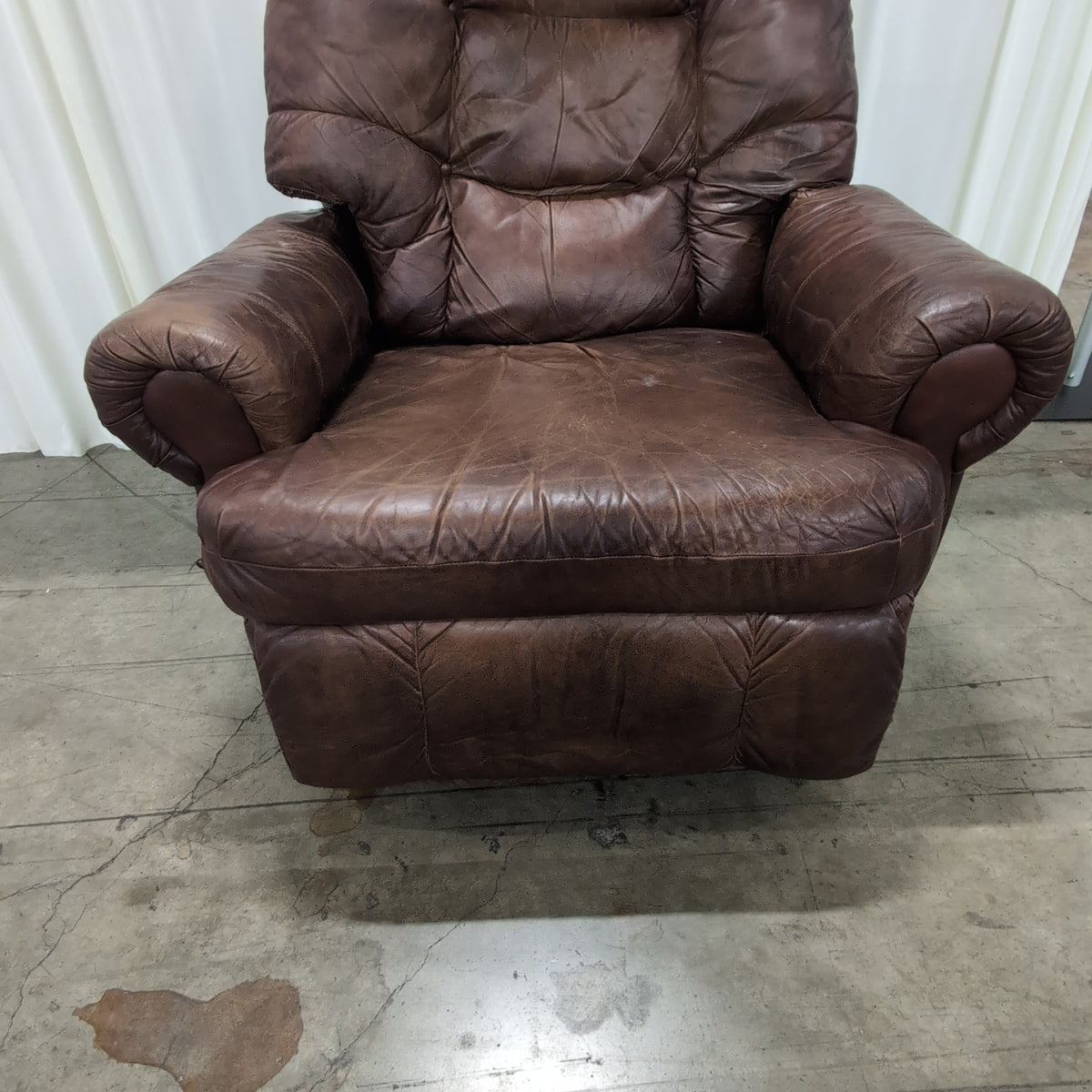 Brown Overstuffed Leather Recliner Chair
