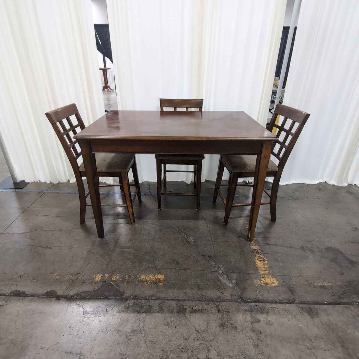 Dark Wood Counter-Height Dining Table Set with Lattice Back Chairs