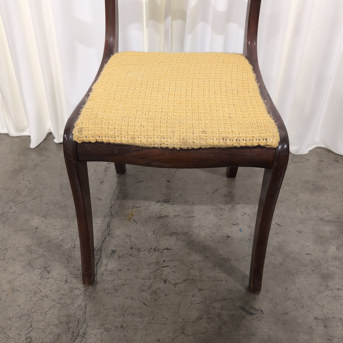 Traditional Dark Wood Carved Back Chair with Woven Seat