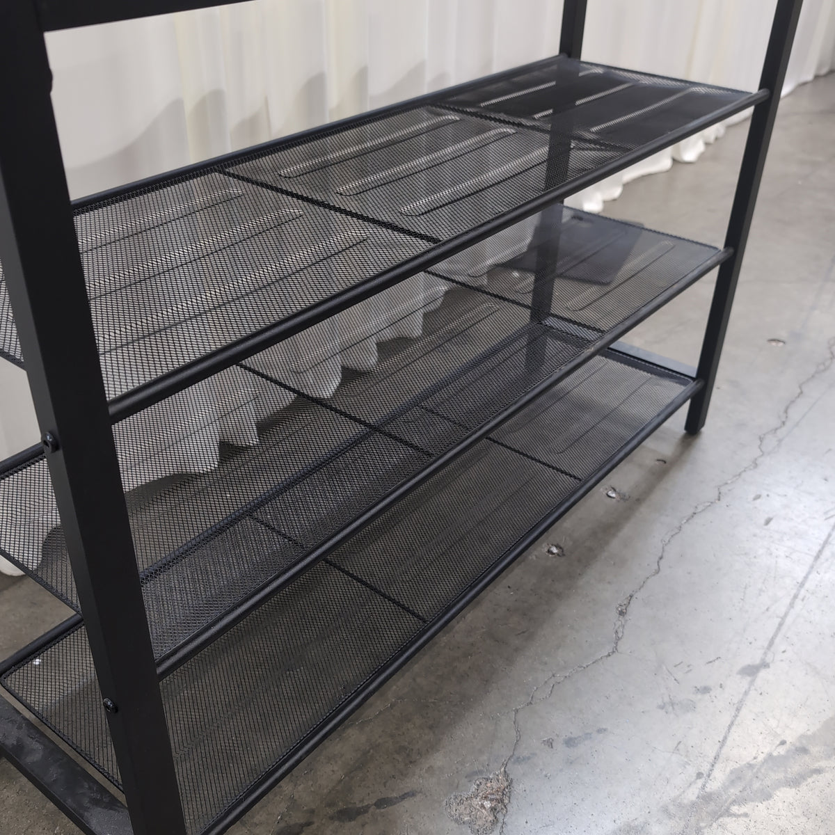 Industrial Brown Wood-Look Console Table with Mesh Shelves