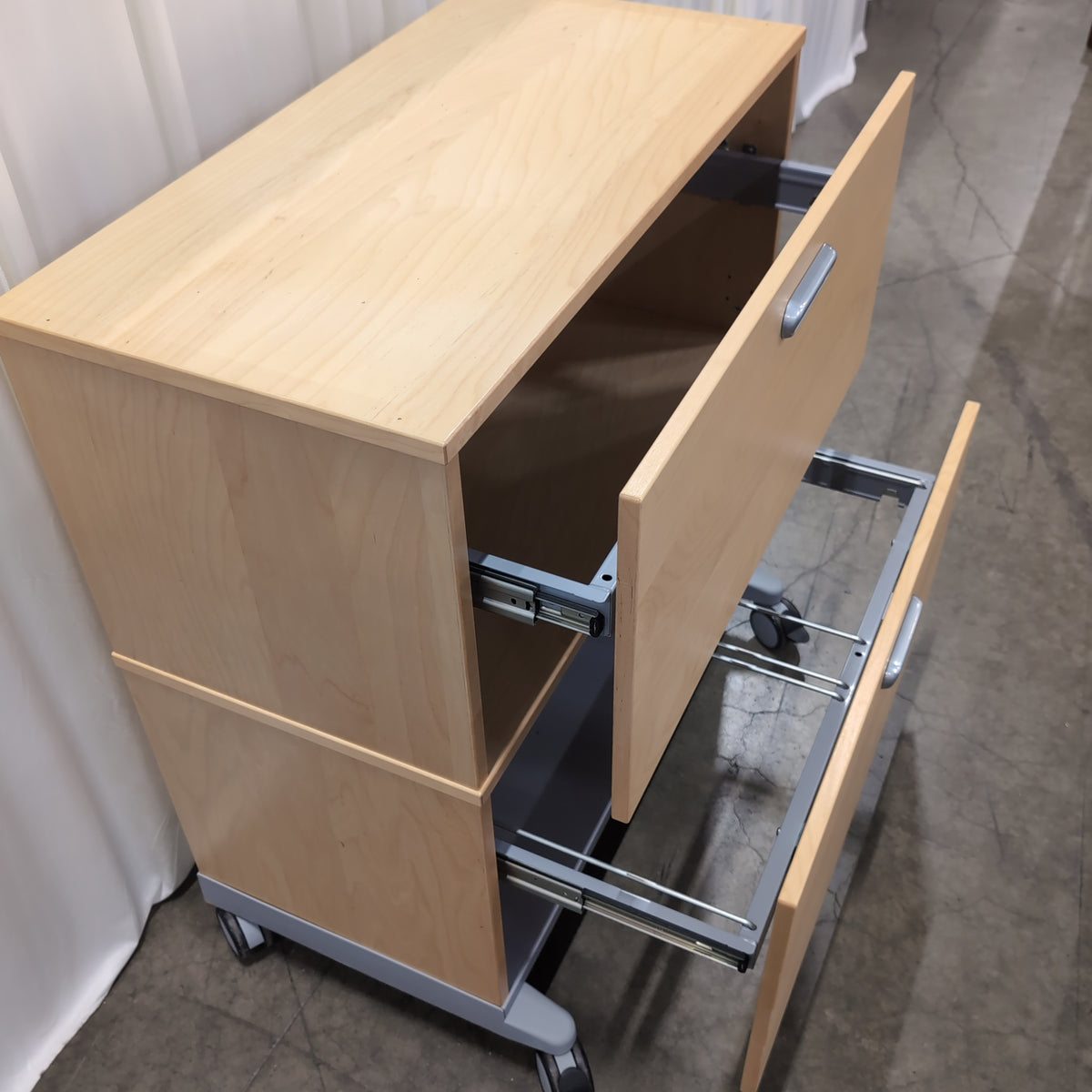 Light Wood Two-Drawer Filing Cabinet with Casters