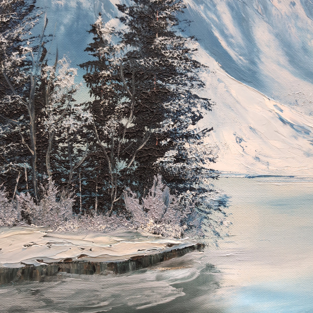 Textured Winter Forest Painting with Wood Frame