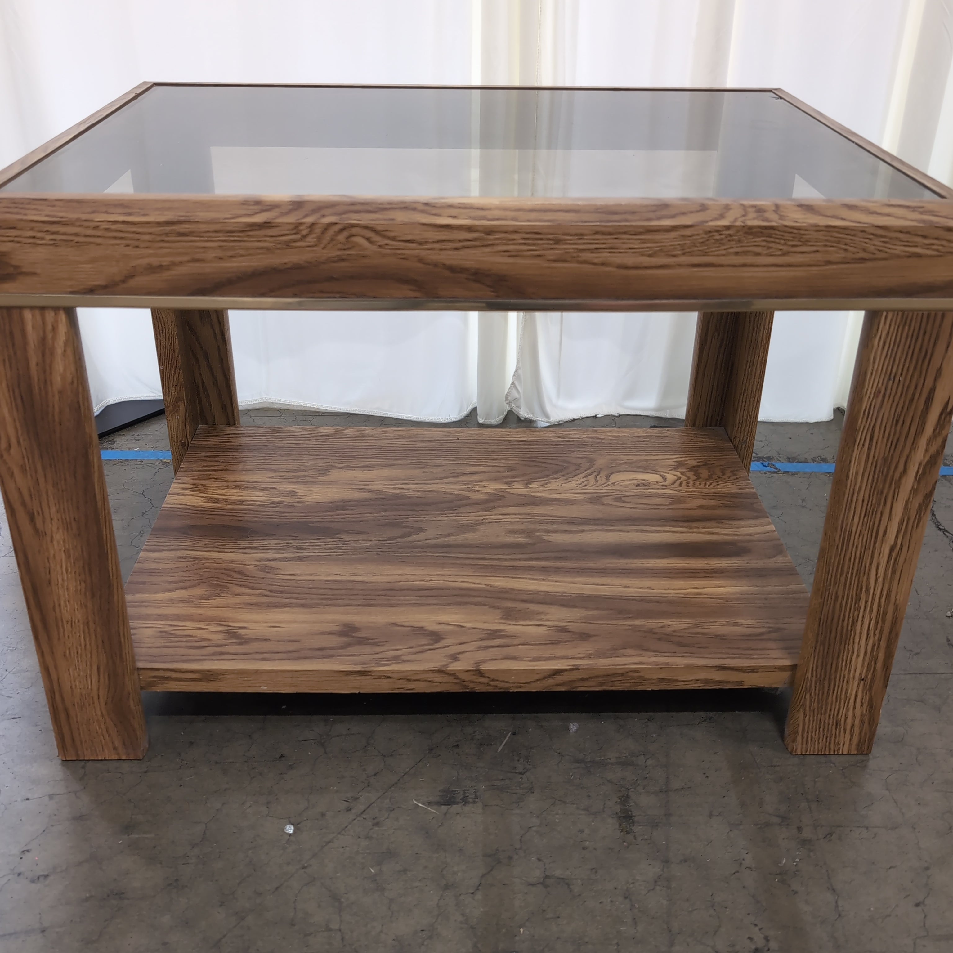 Square Wood Coffee Table with Glass Top