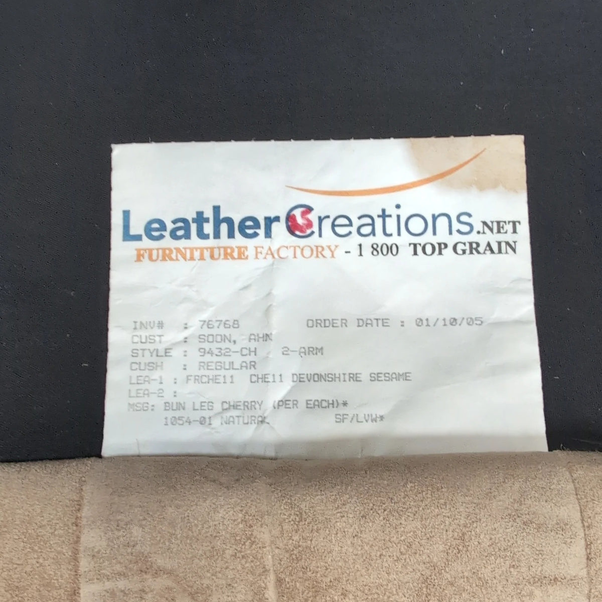 Beige Leather Rolled Arm Armchair with Nailhead Trim