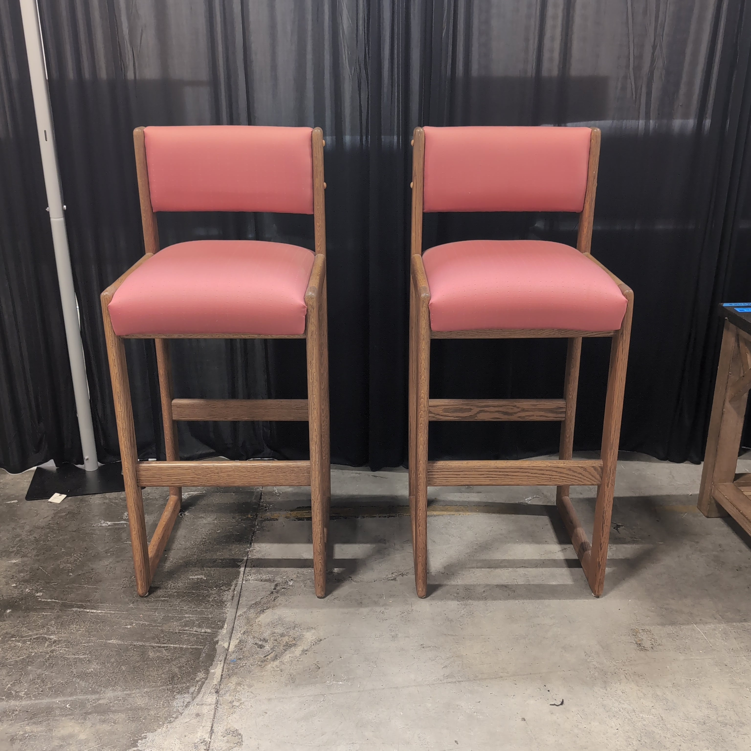 Mid-Century Style Pink Upholstered Bar Stools