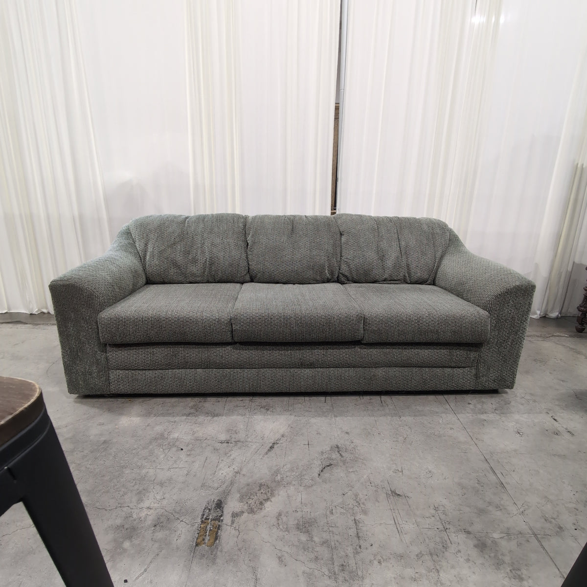 Textured Gray Green Three-Cushion Couch