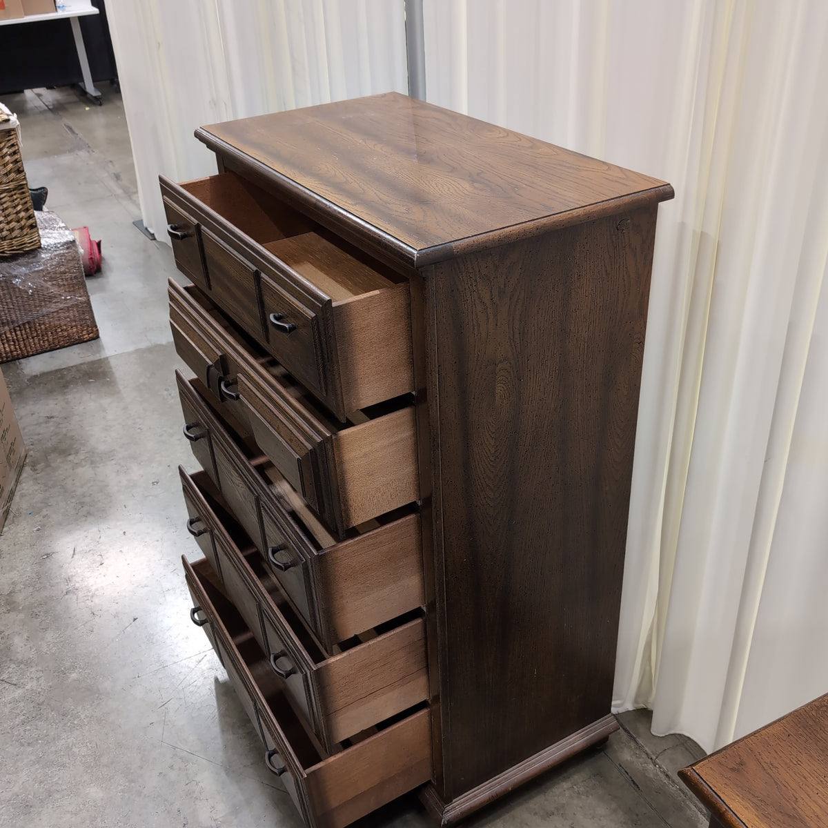 Traditional Dark Wood Five-Drawer Dresser with Raised Panels