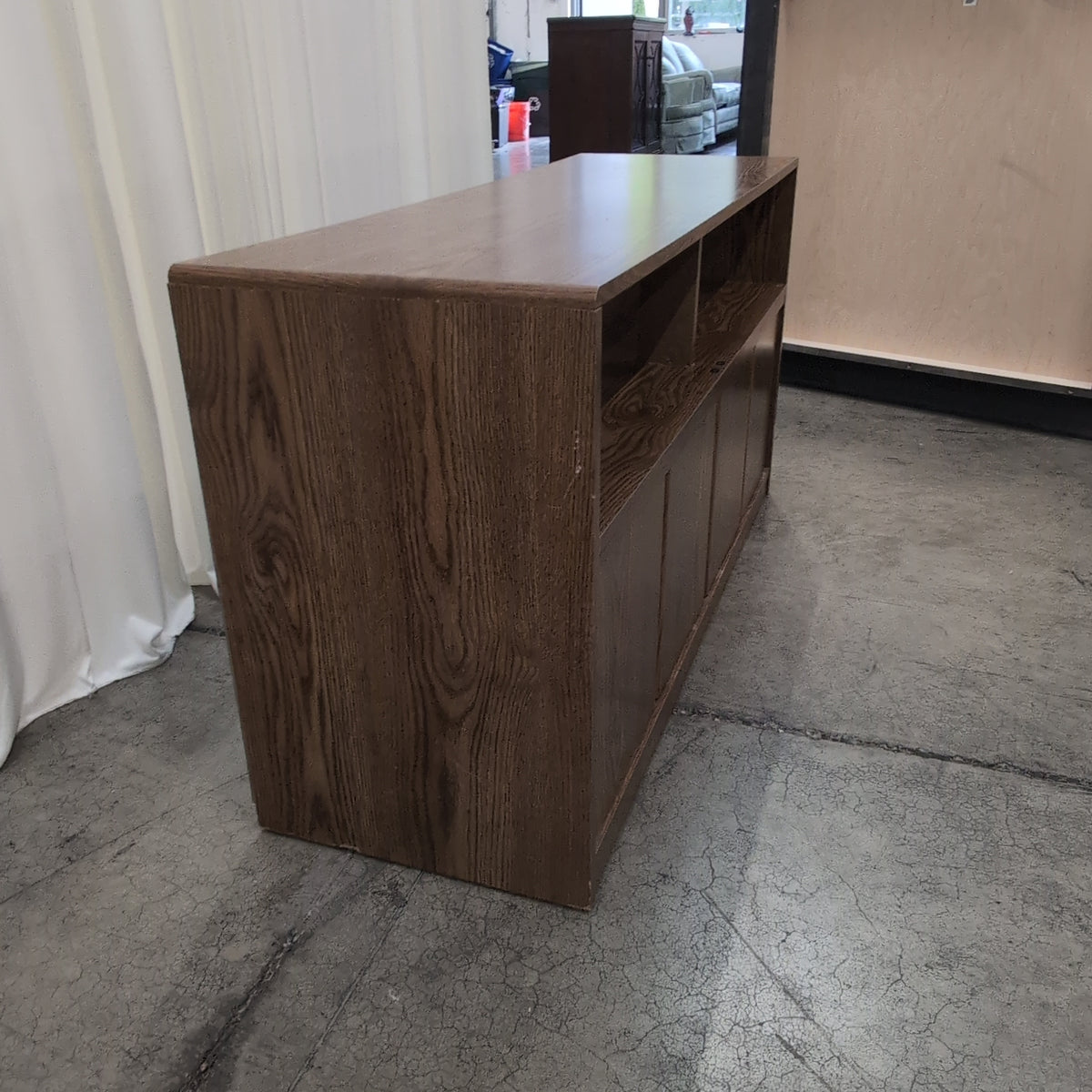 Dark Brown Wood TV Stand with Cabinet Storage