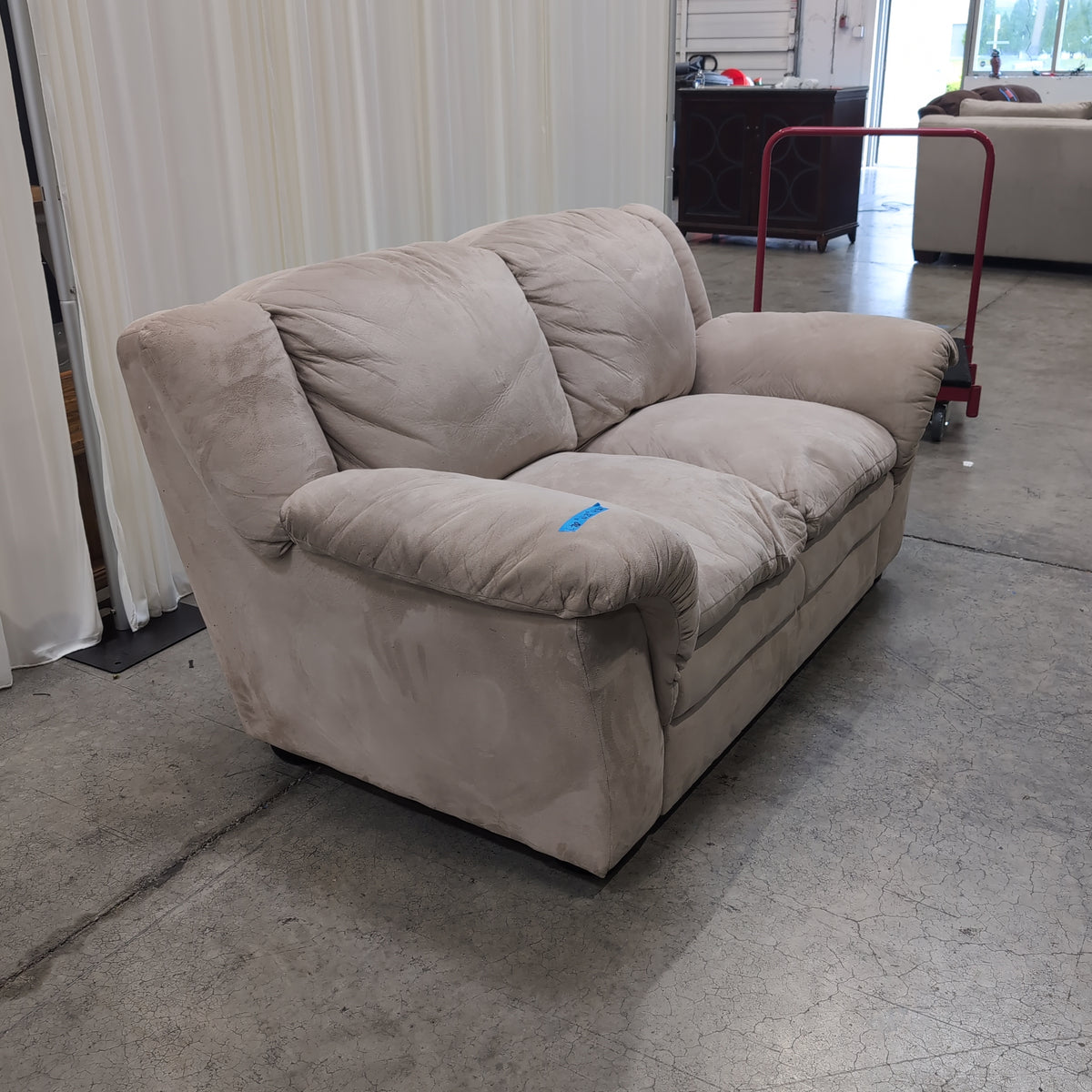 Plush Light Beige Three-Cushion Couch