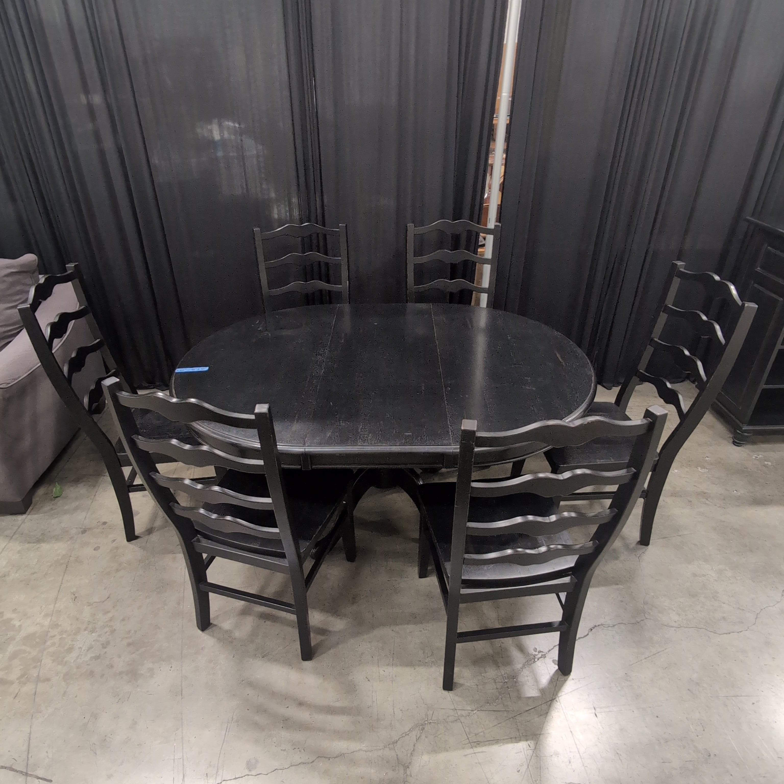 Round Pedestal Base Dining Table in Black Wood