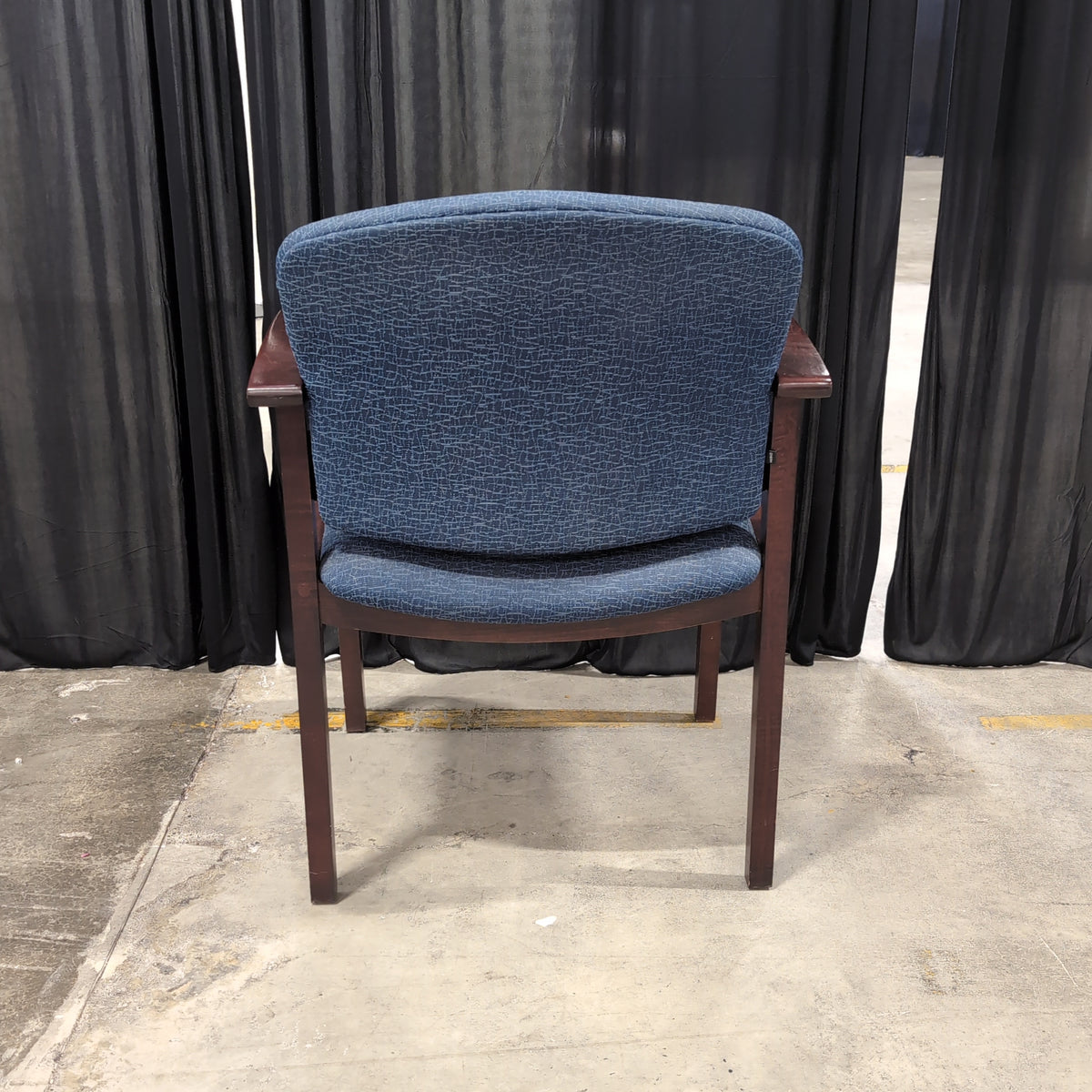 Blue Textured Fabric Arm Chair with Dark Wood Frame