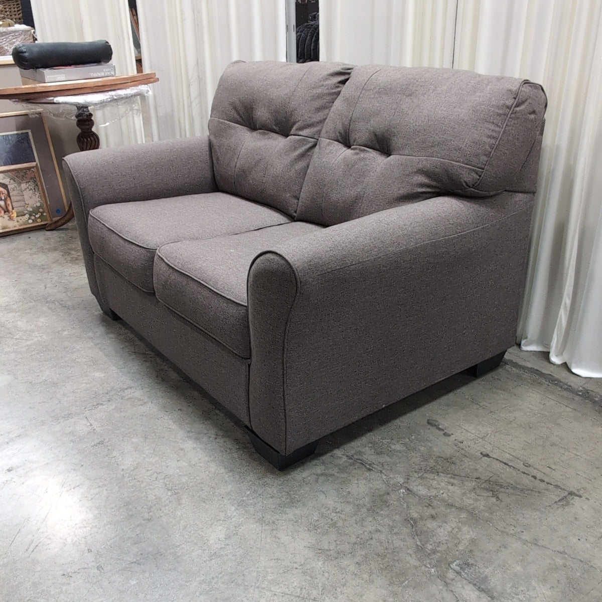 HOME BEAUTIFUL Gray Fabric Loveseat with Rolled Arms