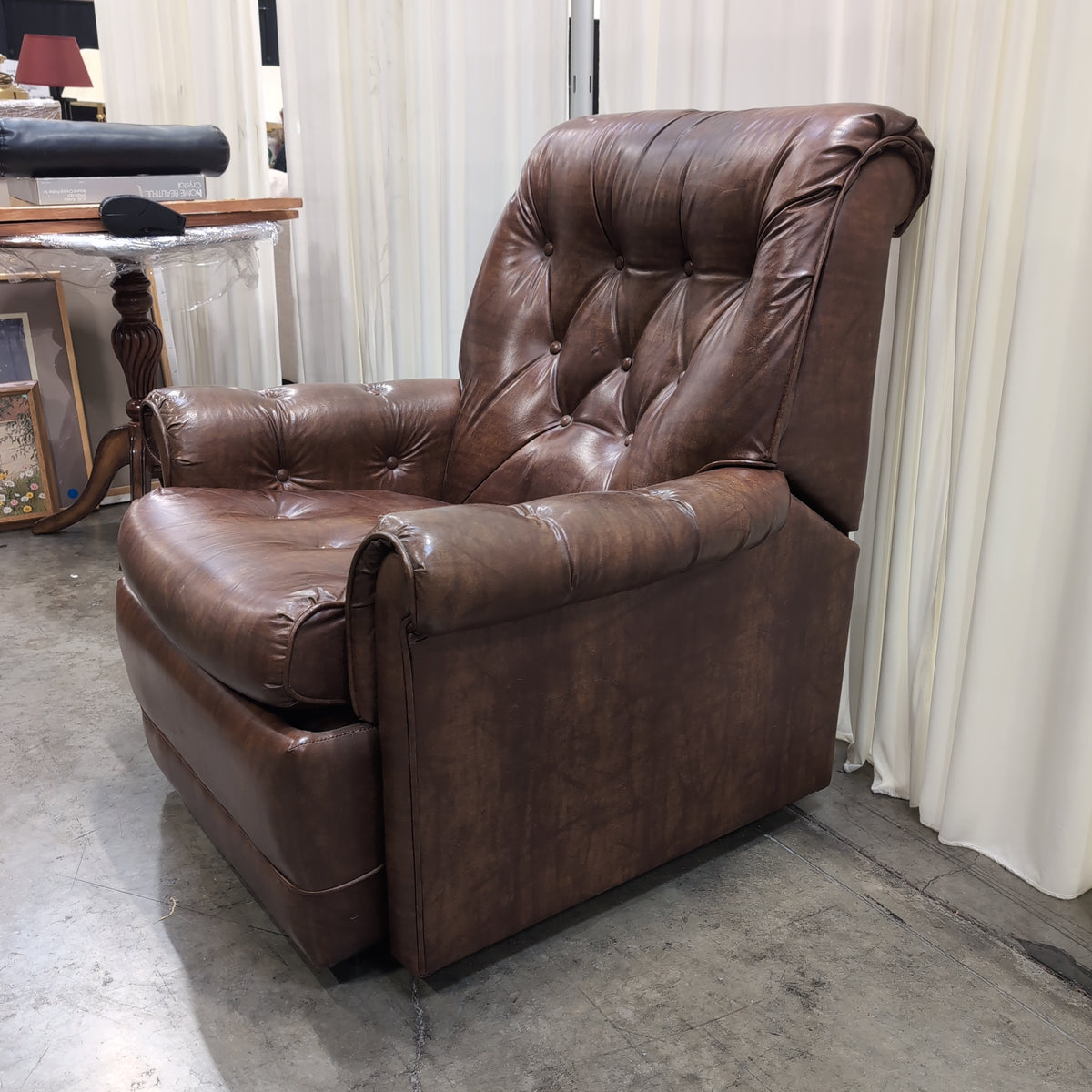 Brown Tufted Leather Recliner with Rolled Arms