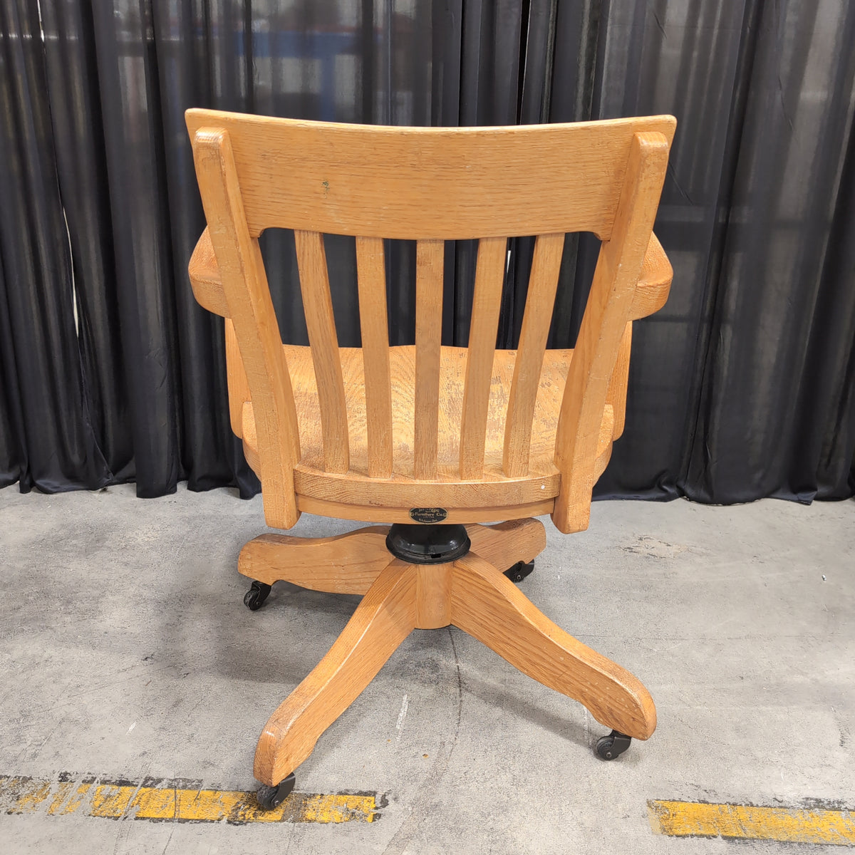 Golden Oak Slat Back Swivel Chair