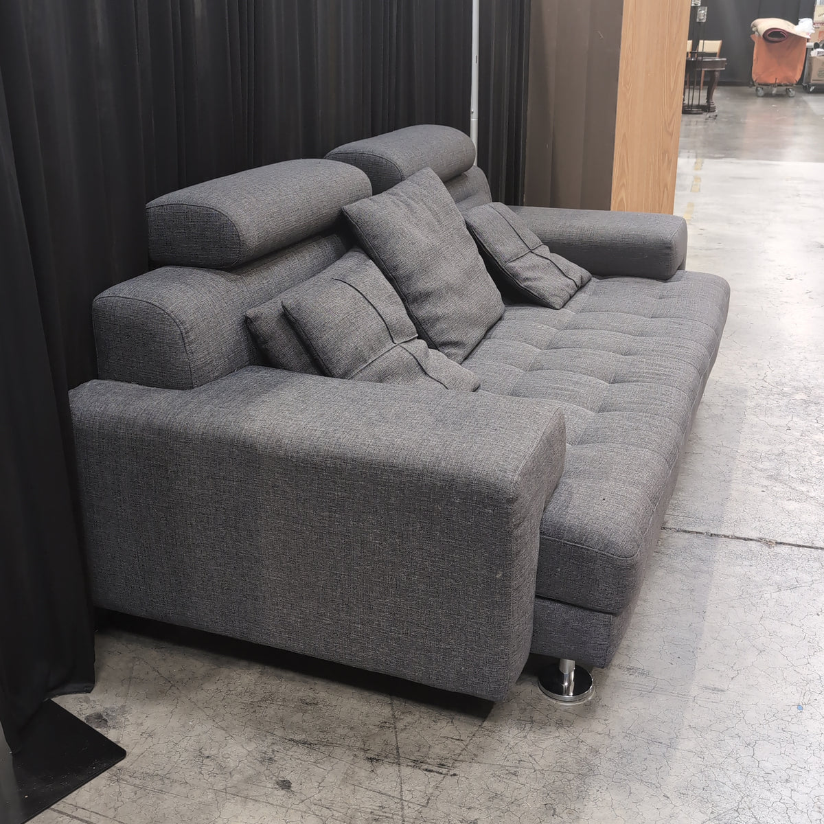 Gray Fabric Tufted Sectional Couch with Bolster Headrests