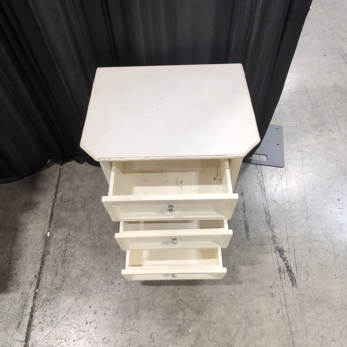 Simply Shabby Chic-Cream Wood Three-Drawer Nightstand with Crystal Knobs