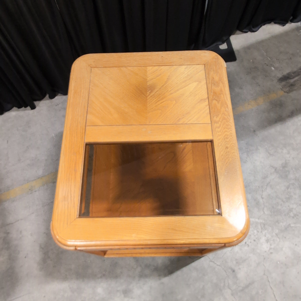 Traditional Light Oak Square End Table with Glass Top