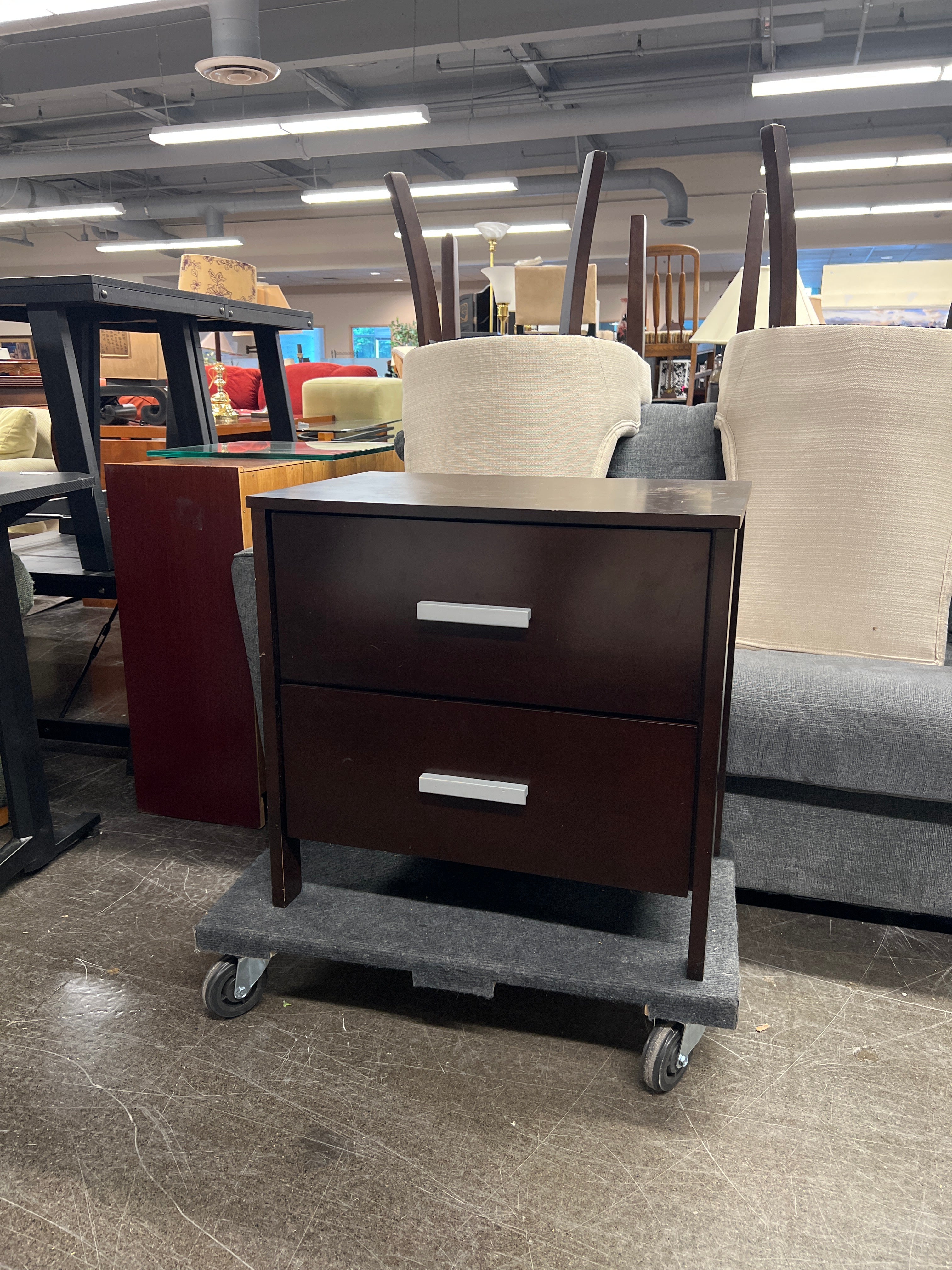 Black Night Stand with Silver Hardware