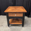 Long Brown Wood TV Stand with Ribbed Base