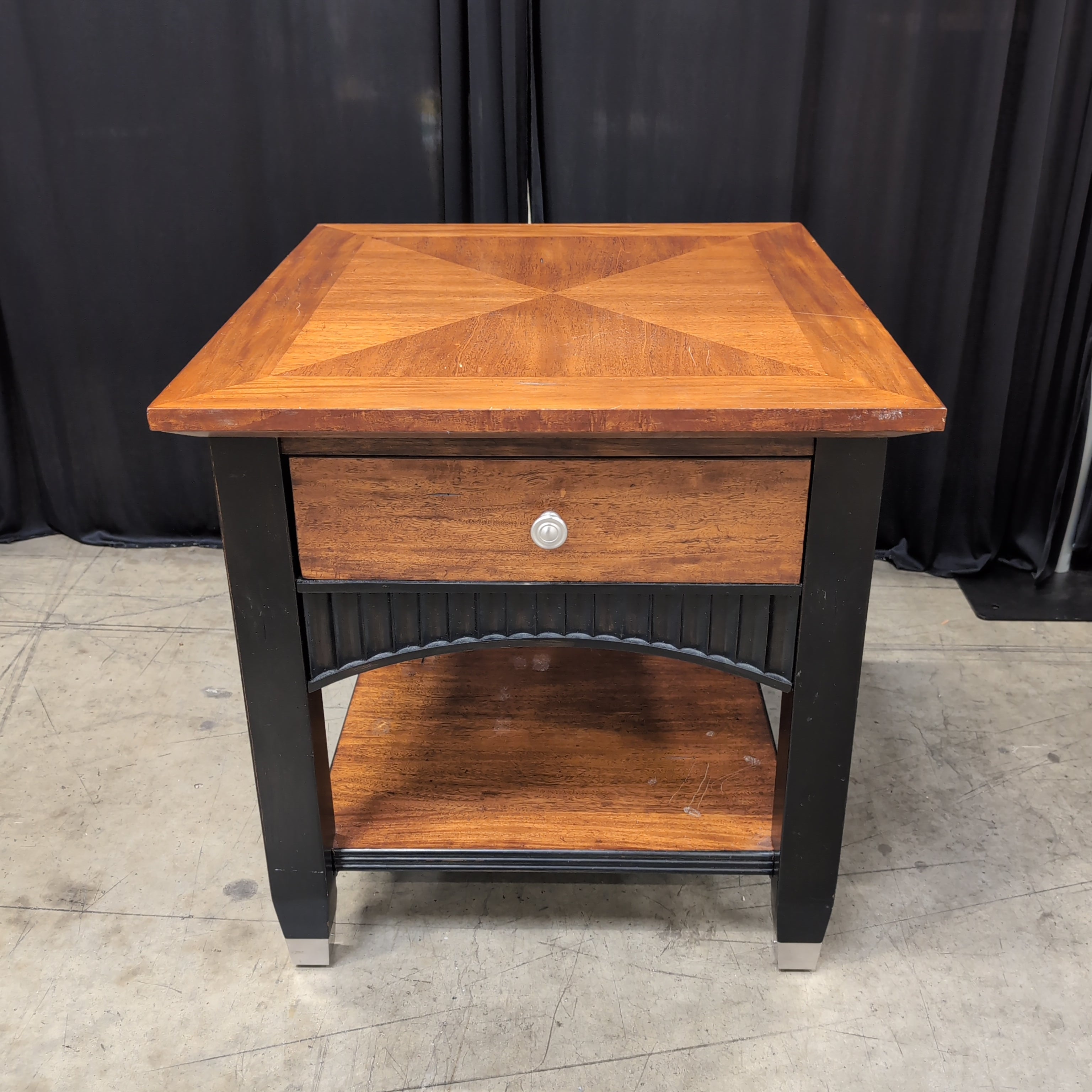 Long Brown Wood TV Stand with Ribbed Base