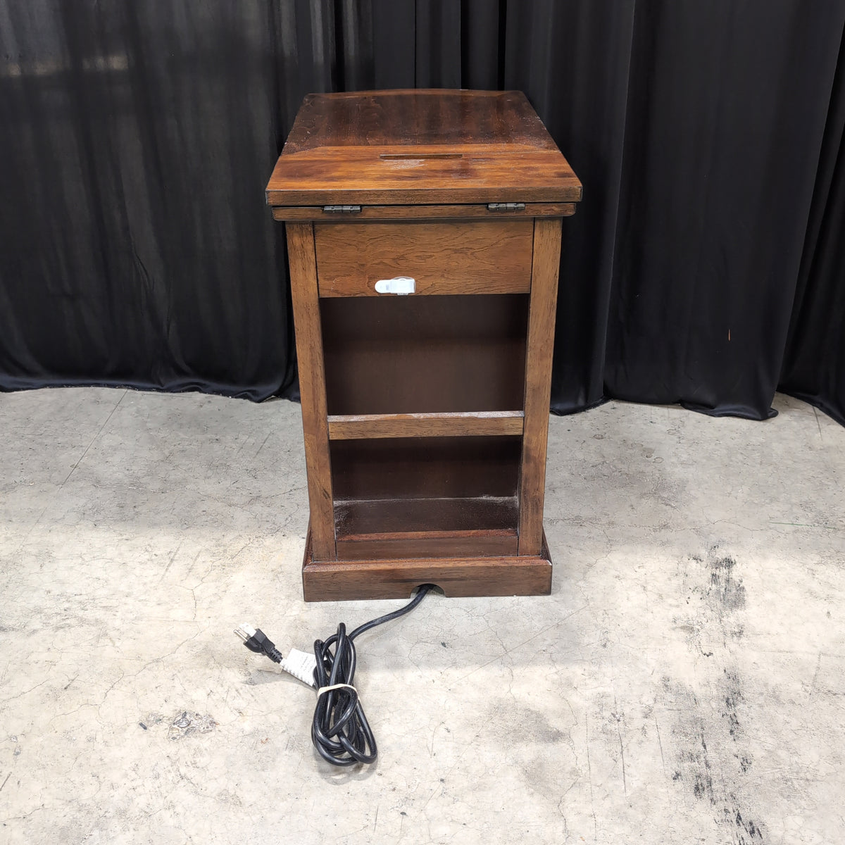 Dark Wood Nightstand with Power Cord Slot