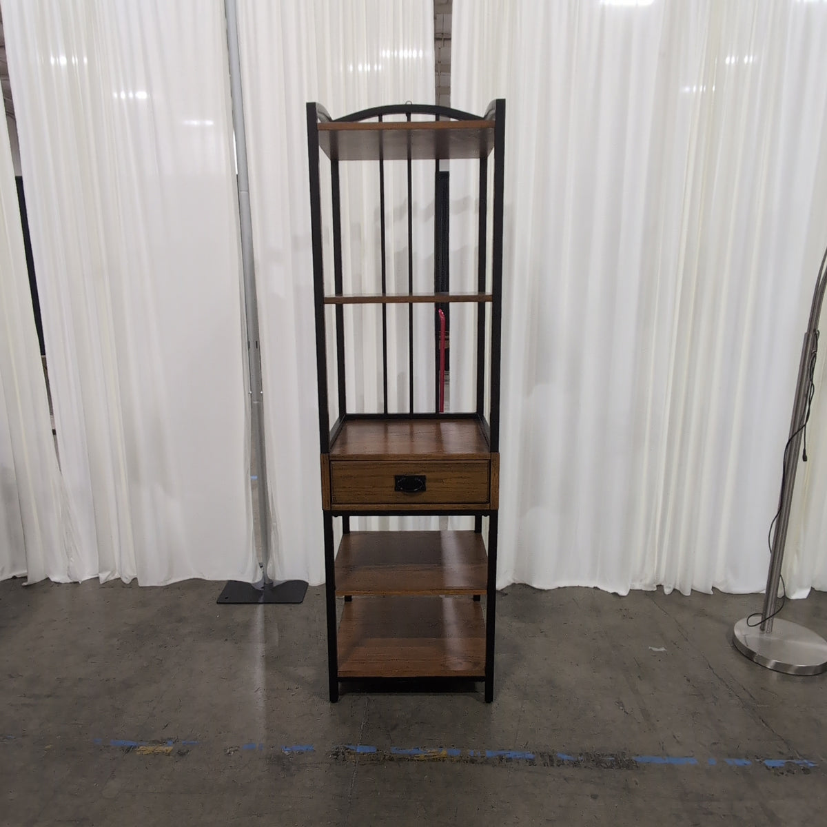 Industrial Black Metal Bookcase with a Drawer