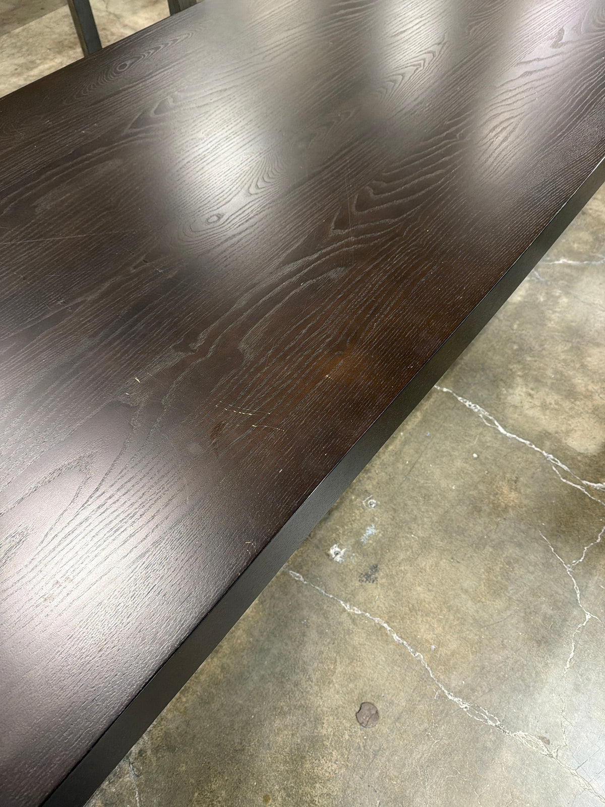 West Elm Terra Dining Table 90 in, Chocolate Wire-Brushed Oak, Thick Slab Top and Legs, Seats 6 to 8