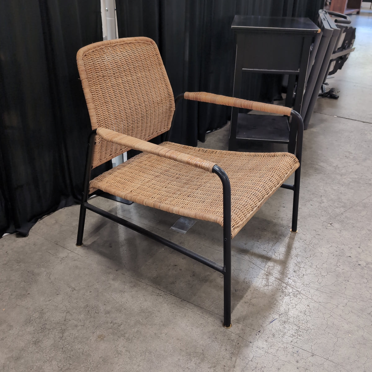 Natural Wicker and Black Metal Frame Chair