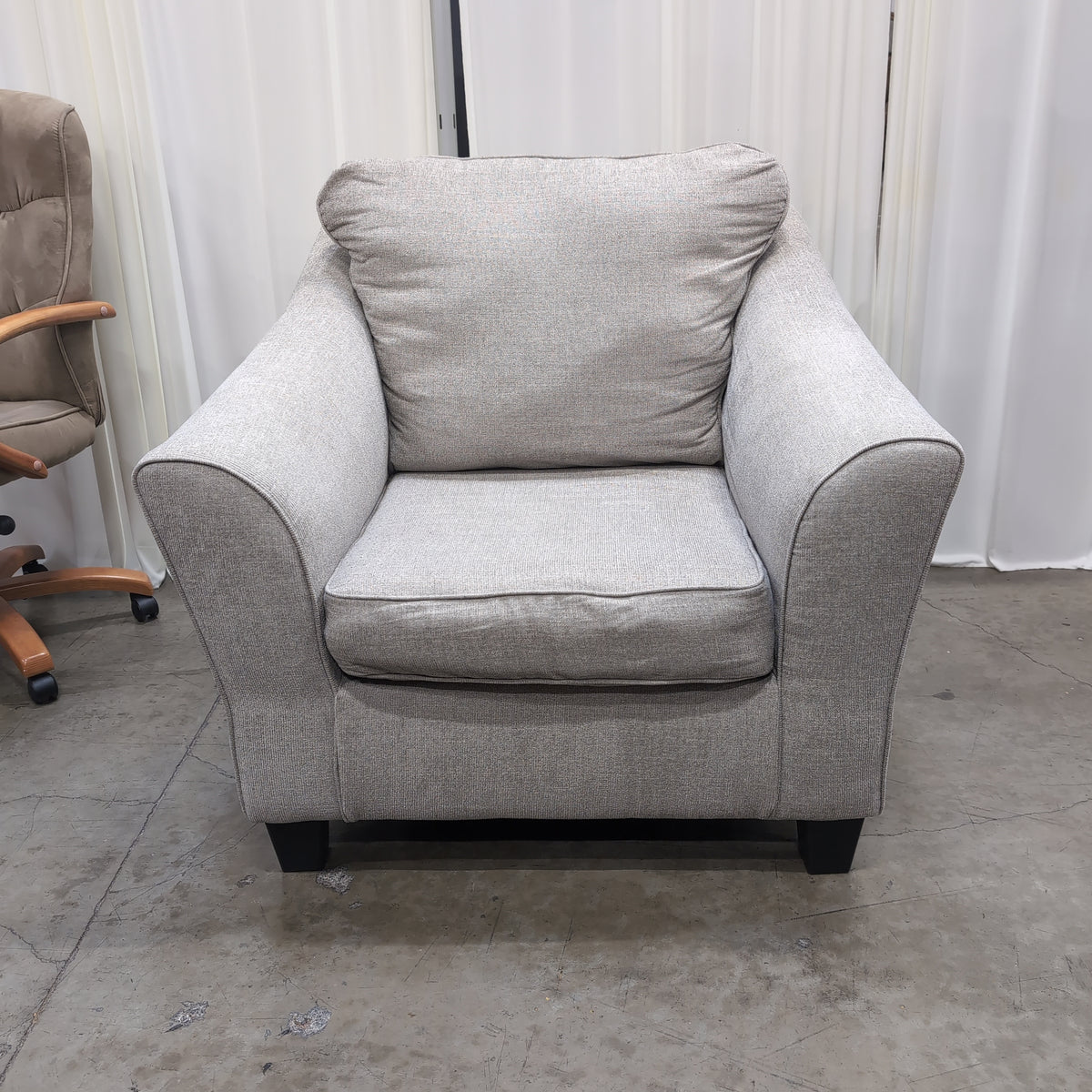 Light Grey Upholstered Armchair with Piped Edges